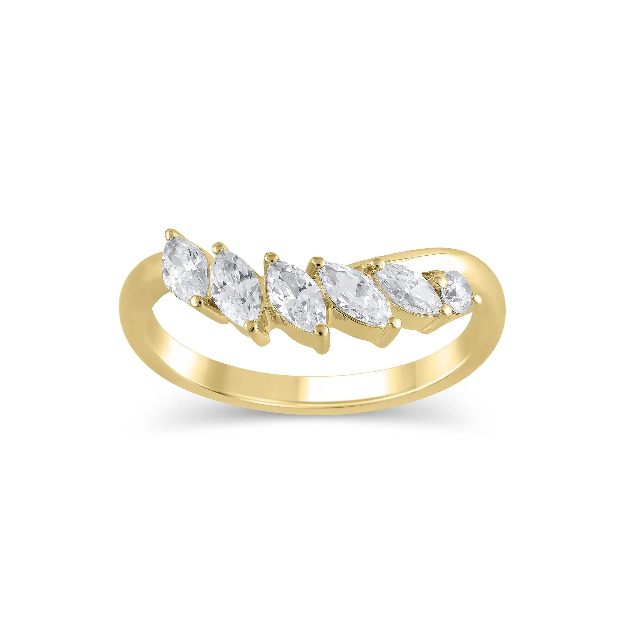 3/4 CT. Tw. Lab Grown Diamond Marquise-Cut Contour Band Ring 14K Yellow Gold Round Brilliant Cut Size 5 9mm