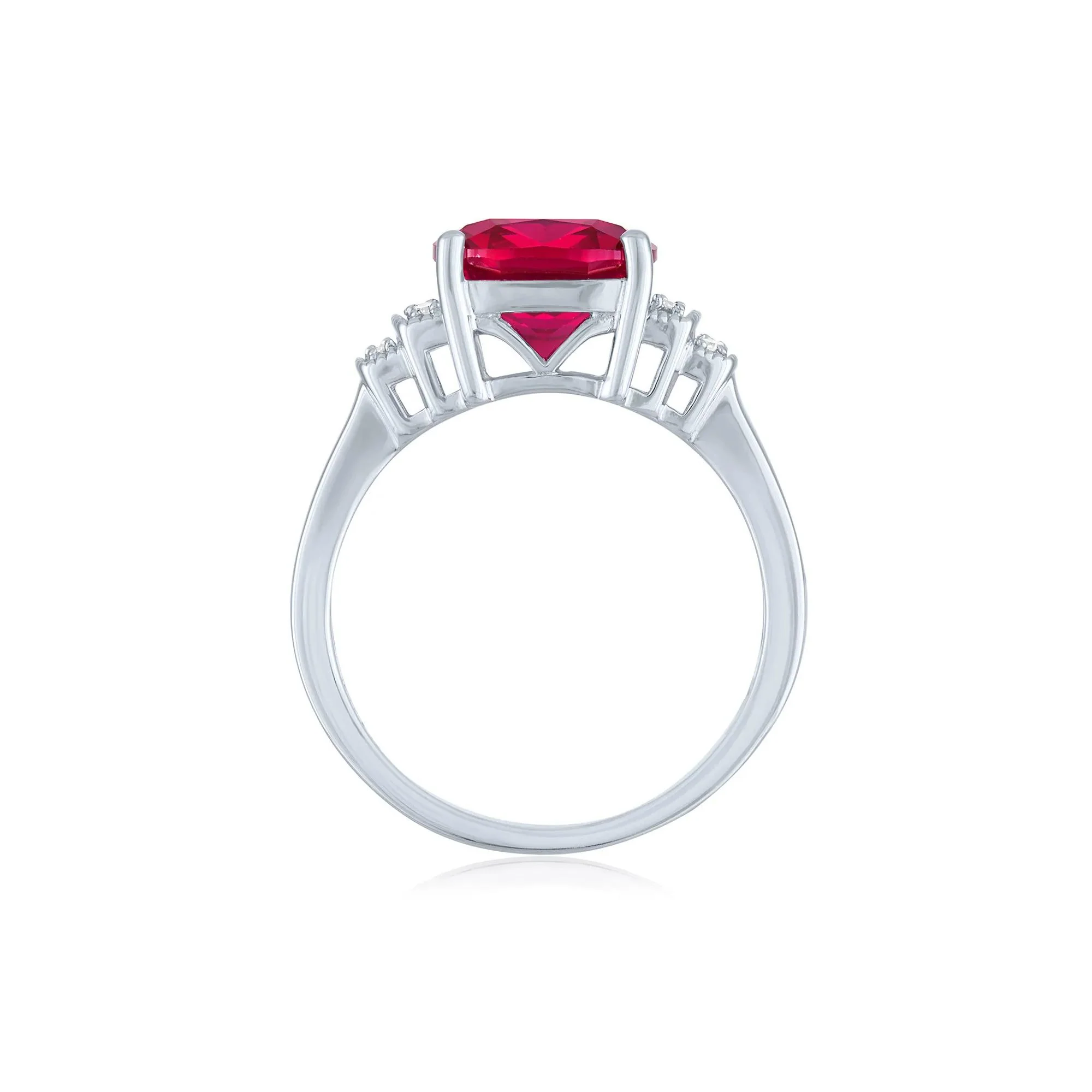 1/10 CT. Tw. Cushion-Cut Lab-Created Ruby & Diamond Ring .925 Sterling Silver White Size 7 1mm - Image 2