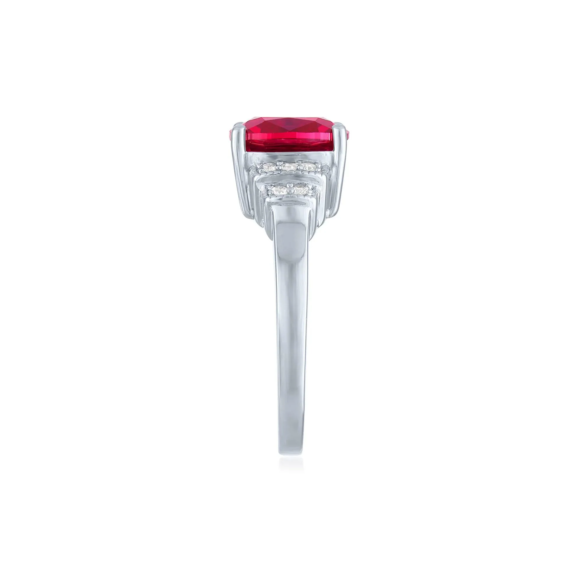 1/10 CT. Tw. Cushion-Cut Lab-Created Ruby & Diamond Ring .925 Sterling Silver White Size 9 1mm - Image 3