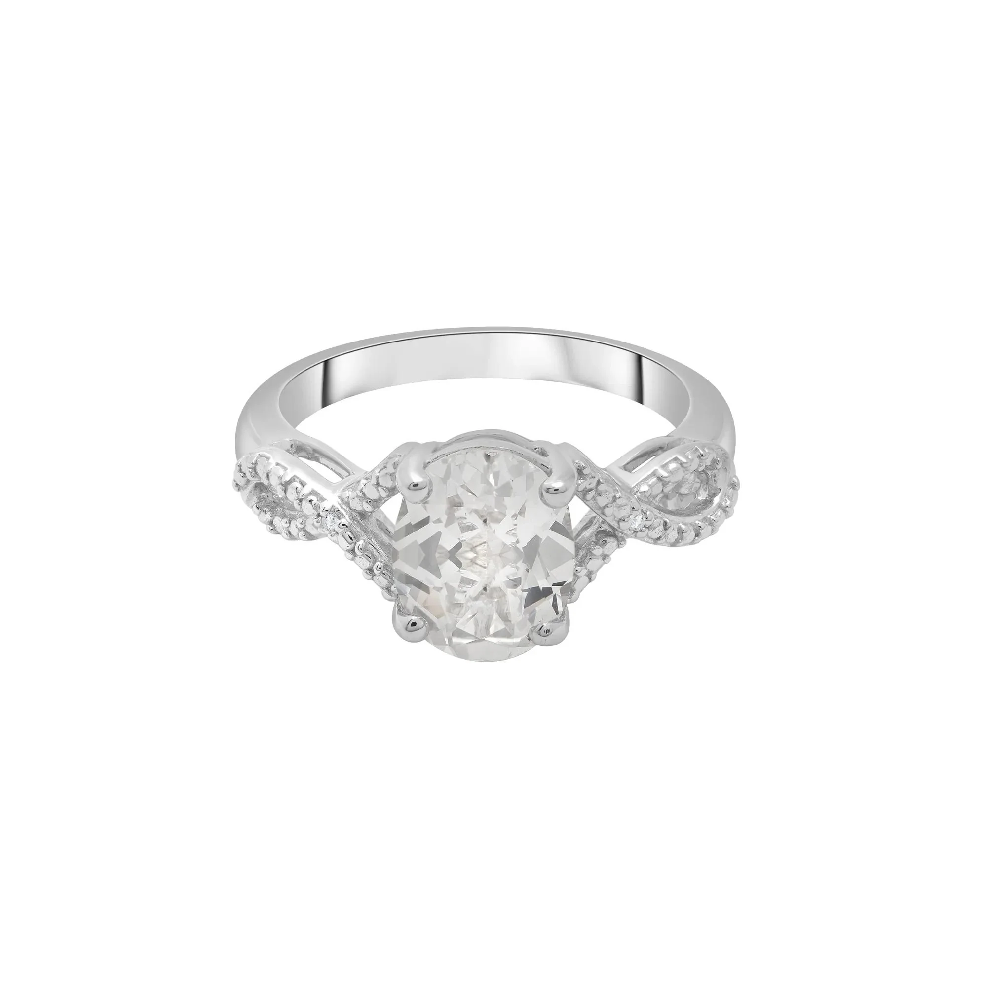 Oval Lab-Created White Sapphire with Diamond Accents .925 Sterling .925 Sterling Silver Ring Size 7 1mm
