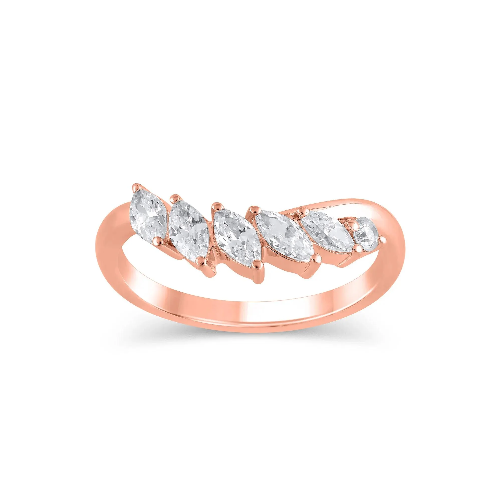 3/4 CT. Tw. Lab Grown Diamond Marquise-Cut Contour Band Ring 14K Rose Gold Round Brilliant Cut Size 9.5 9mm