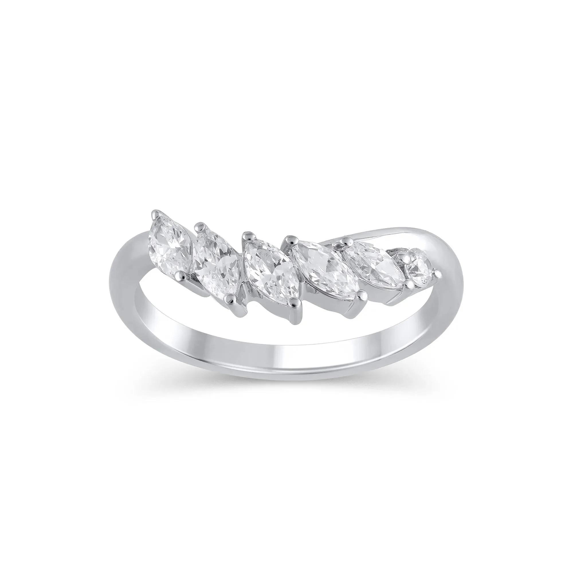 3/4 CT. Tw. Lab Grown Diamond Marquise-Cut Contour Band Ring 14K White Gold Round Brilliant Cut Size 5.5 9mm