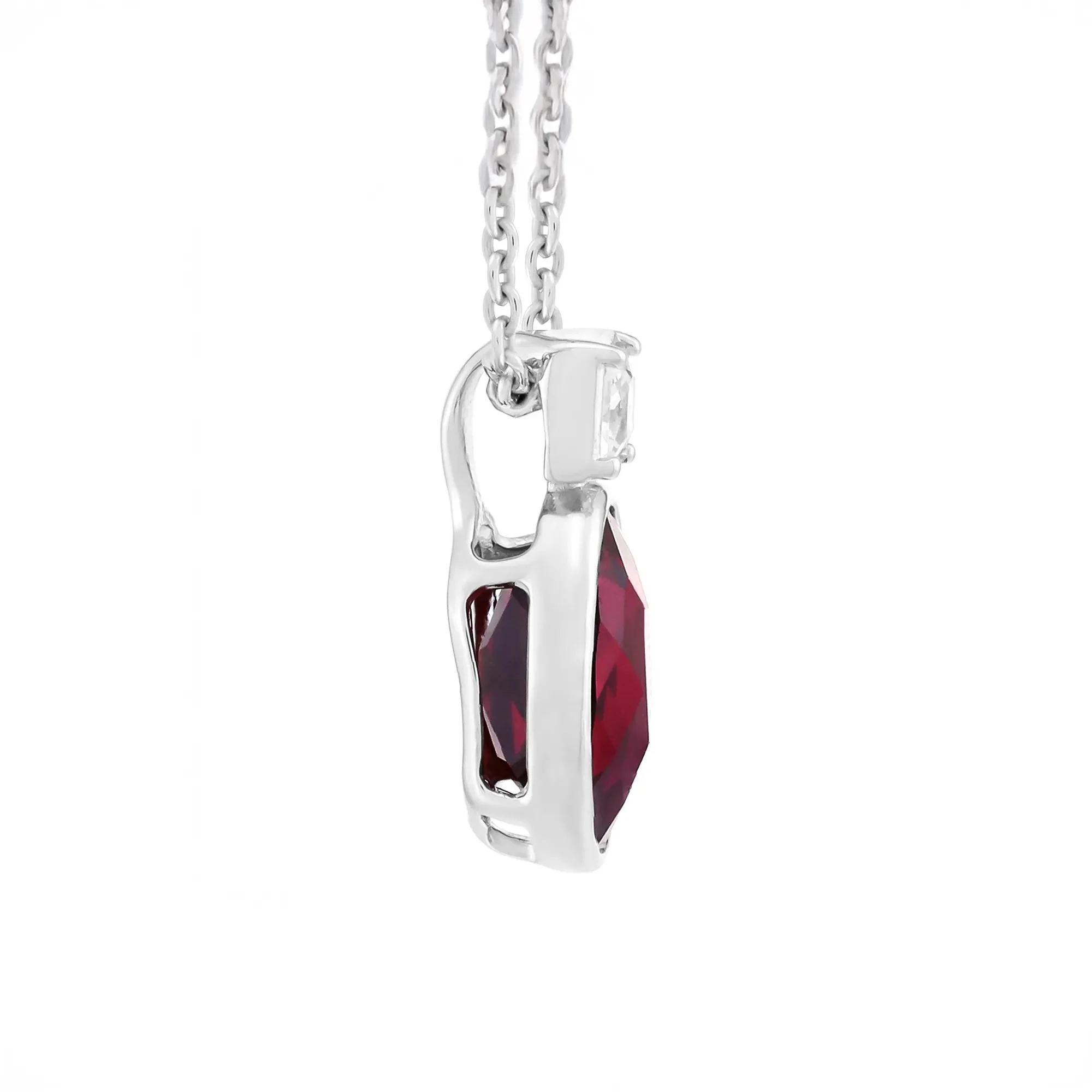 Lab-Created Ruby & Lab-Created White Sapphire Pendant Necklace .925 Sterling Silver Size 18" - Image 2
