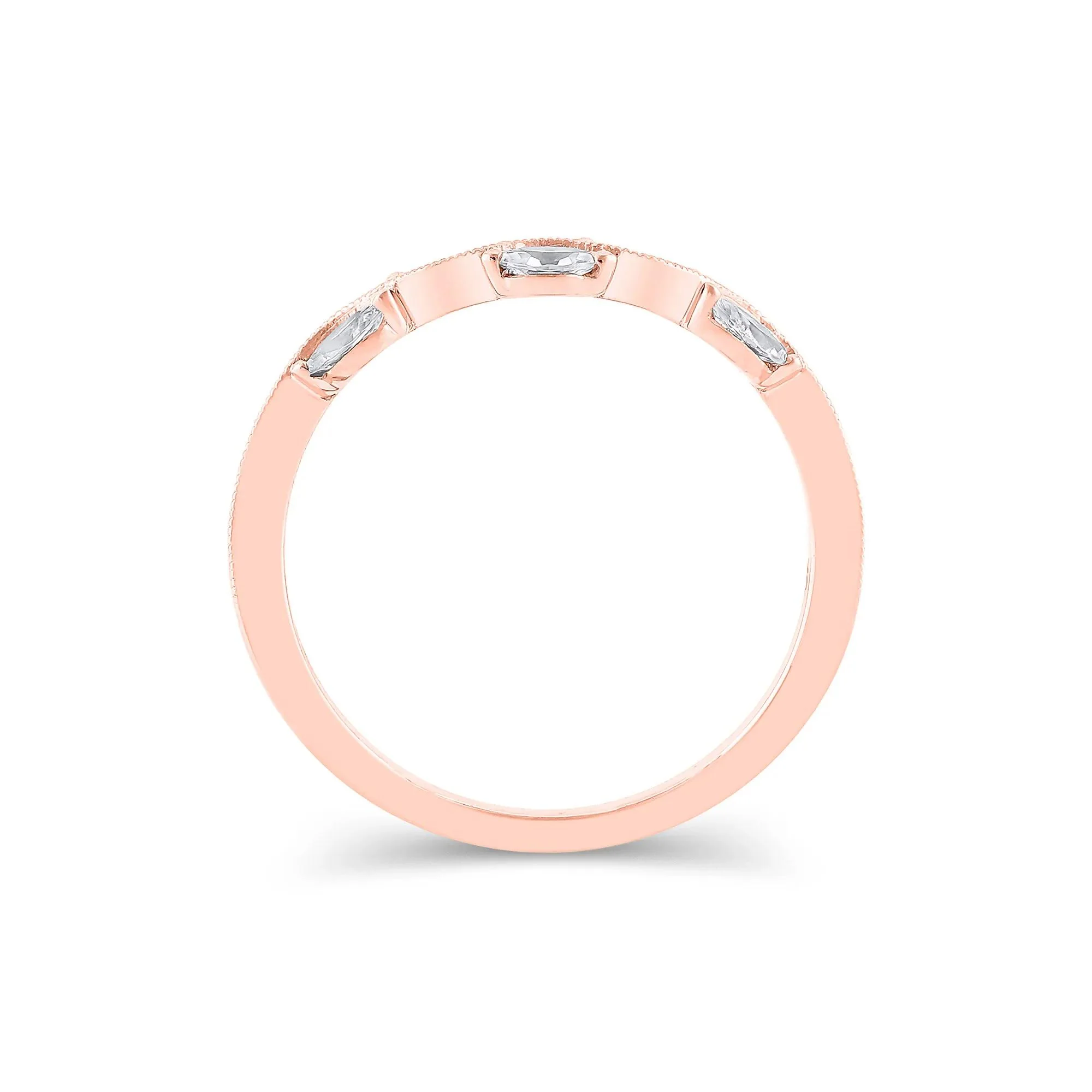 1/4 CT. Tw. Lab Grown Diamond Marquise-Cut Milgrain Contour Band Ring 14K Rose Gold Size 5.5 4mm - Image 2