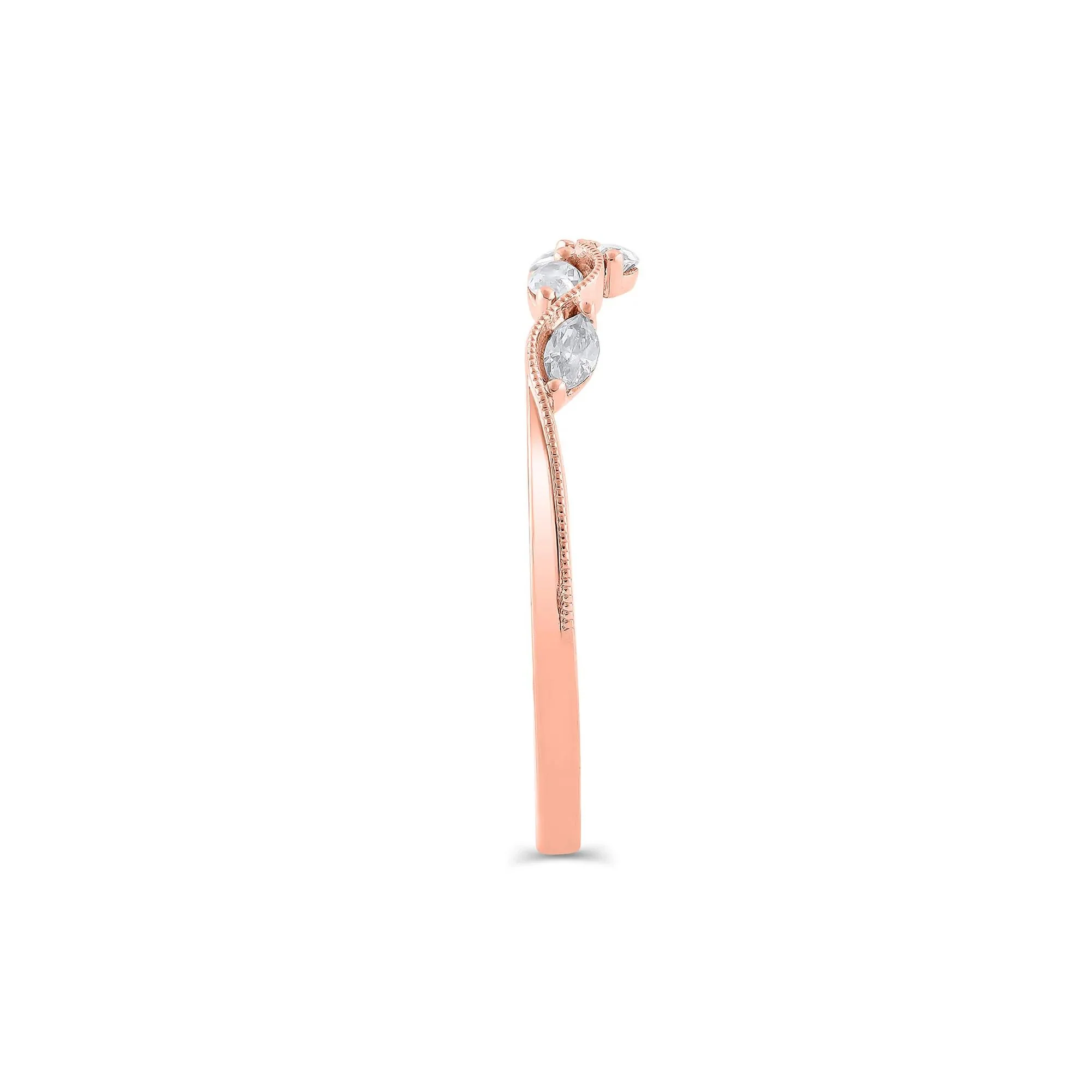 1/4 CT. Tw. Lab Grown Diamond Marquise-Cut Milgrain Contour Band Ring 14K Rose Gold Size 9 4mm - Image 3