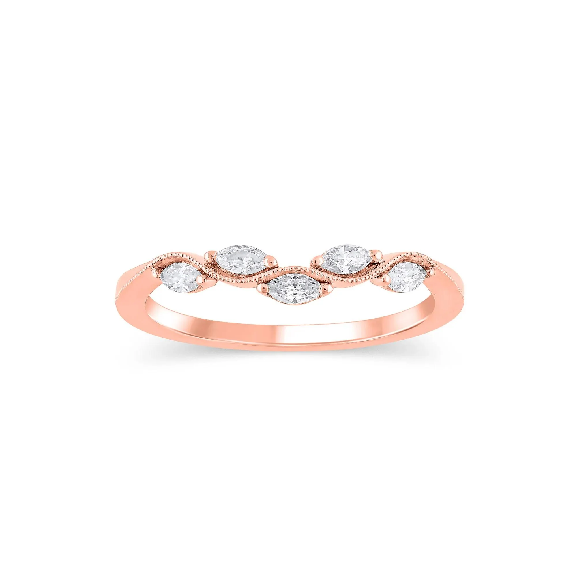 1/4 CT. Tw. Lab Grown Diamond Marquise-Cut Milgrain Contour Band Ring 14K Rose Gold Size 9.5 4mm