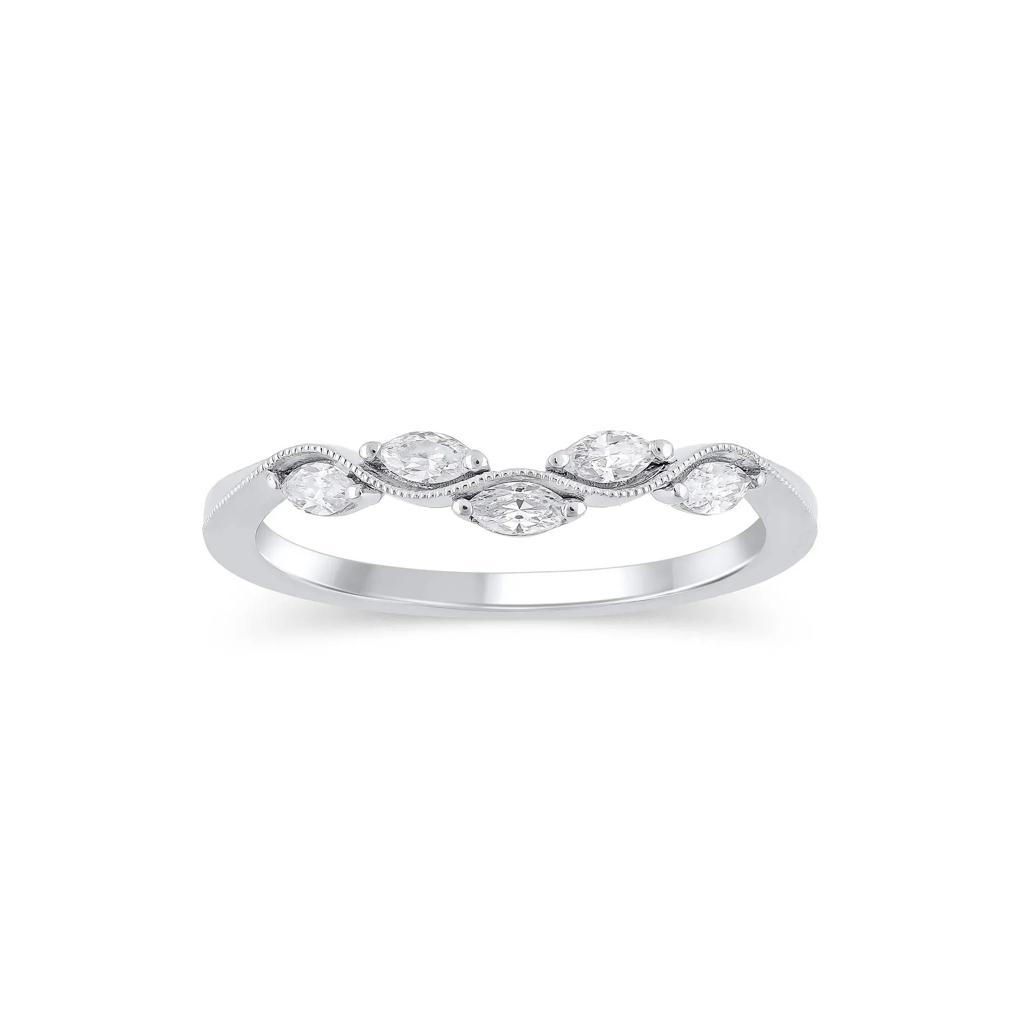 1/4 CT. Tw. Lab Grown Diamond Marquise-Cut Milgrain Contour Band Ring 14K White Gold Size 5.5 4mm