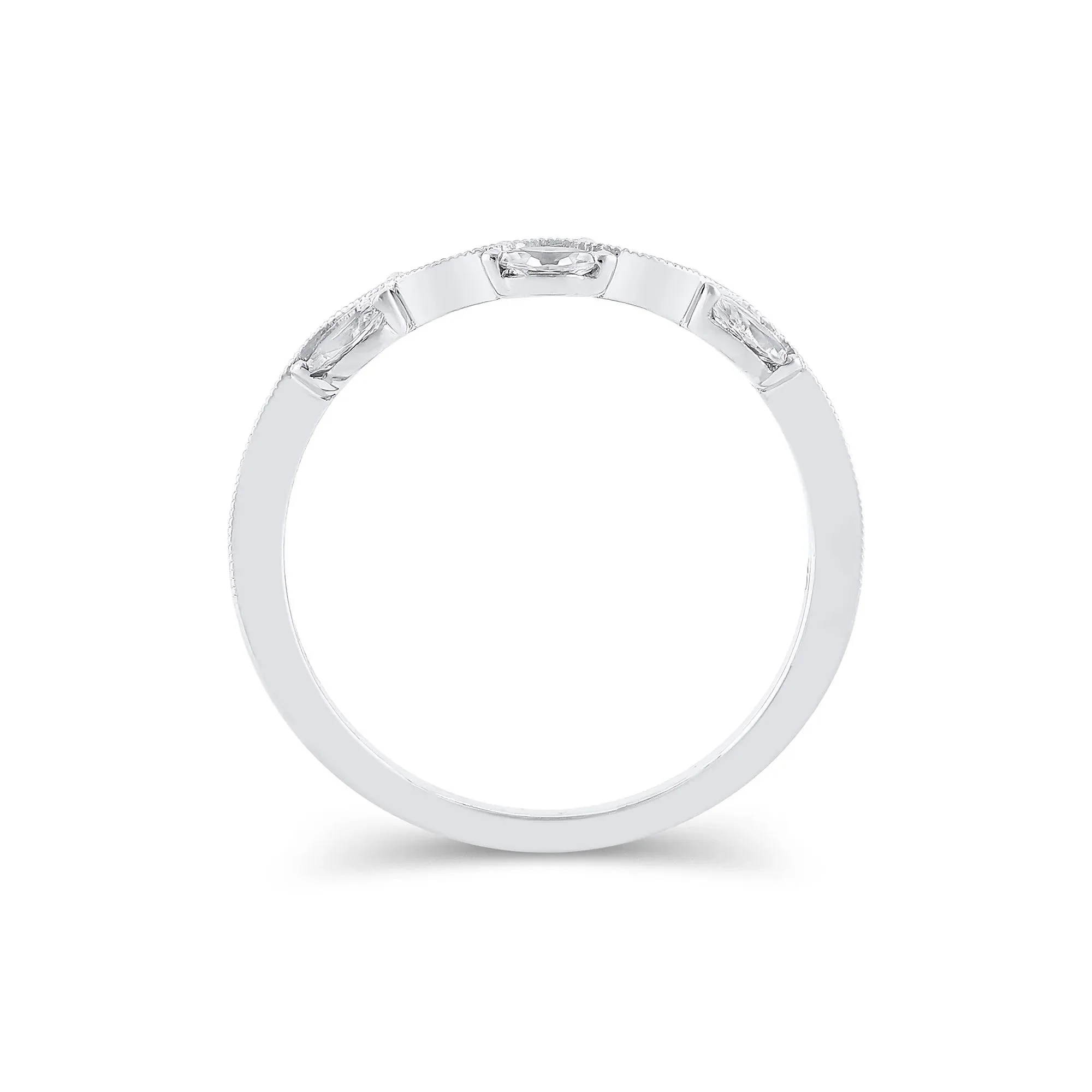 1/4 CT. Tw. Lab Grown Diamond Marquise-Cut Milgrain Contour Band Ring 14K White Gold Size 8 4mm - Image 2