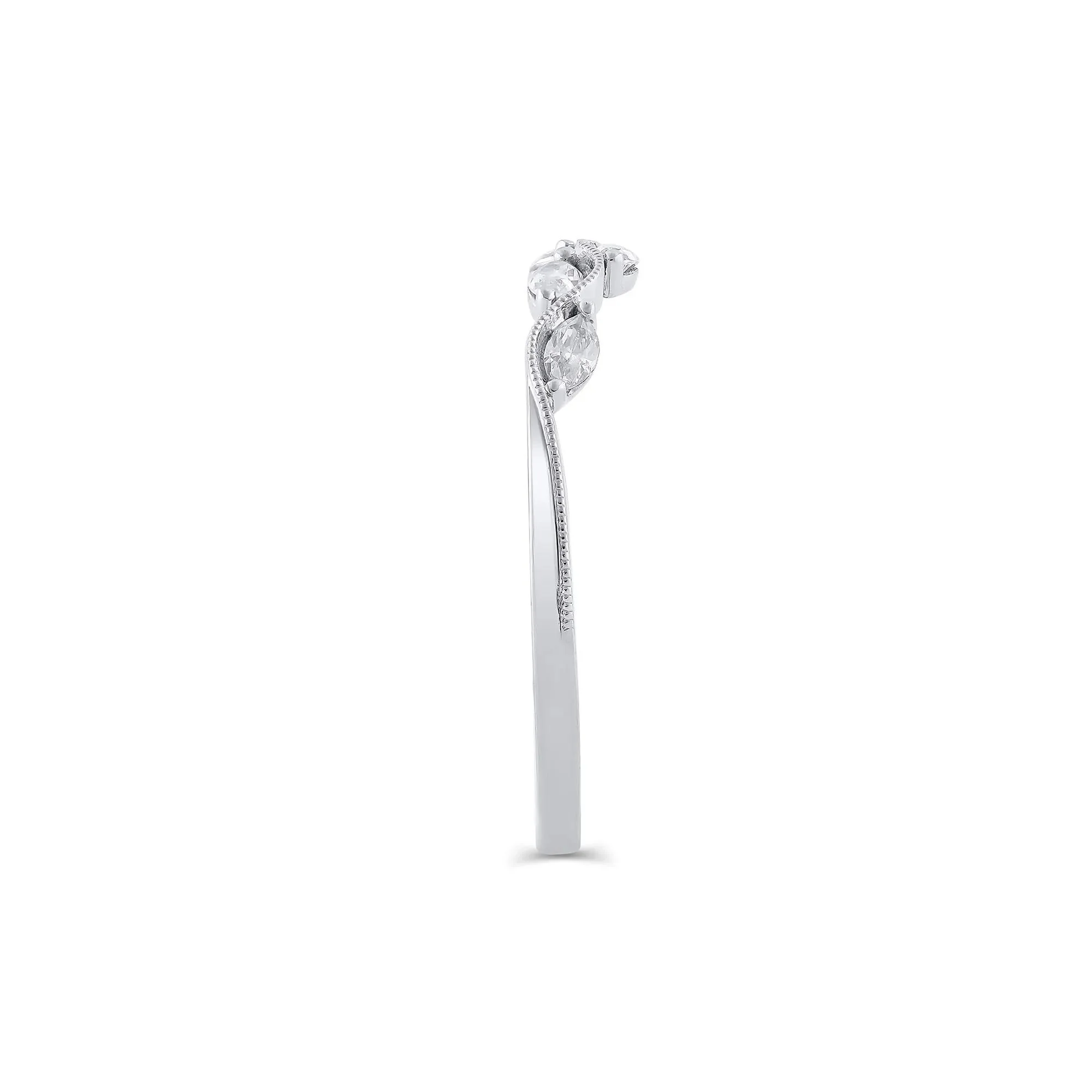 1/4 CT. Tw. Lab Grown Diamond Marquise-Cut Milgrain Contour Band Ring 14K White Gold Size 8 4mm - Image 3
