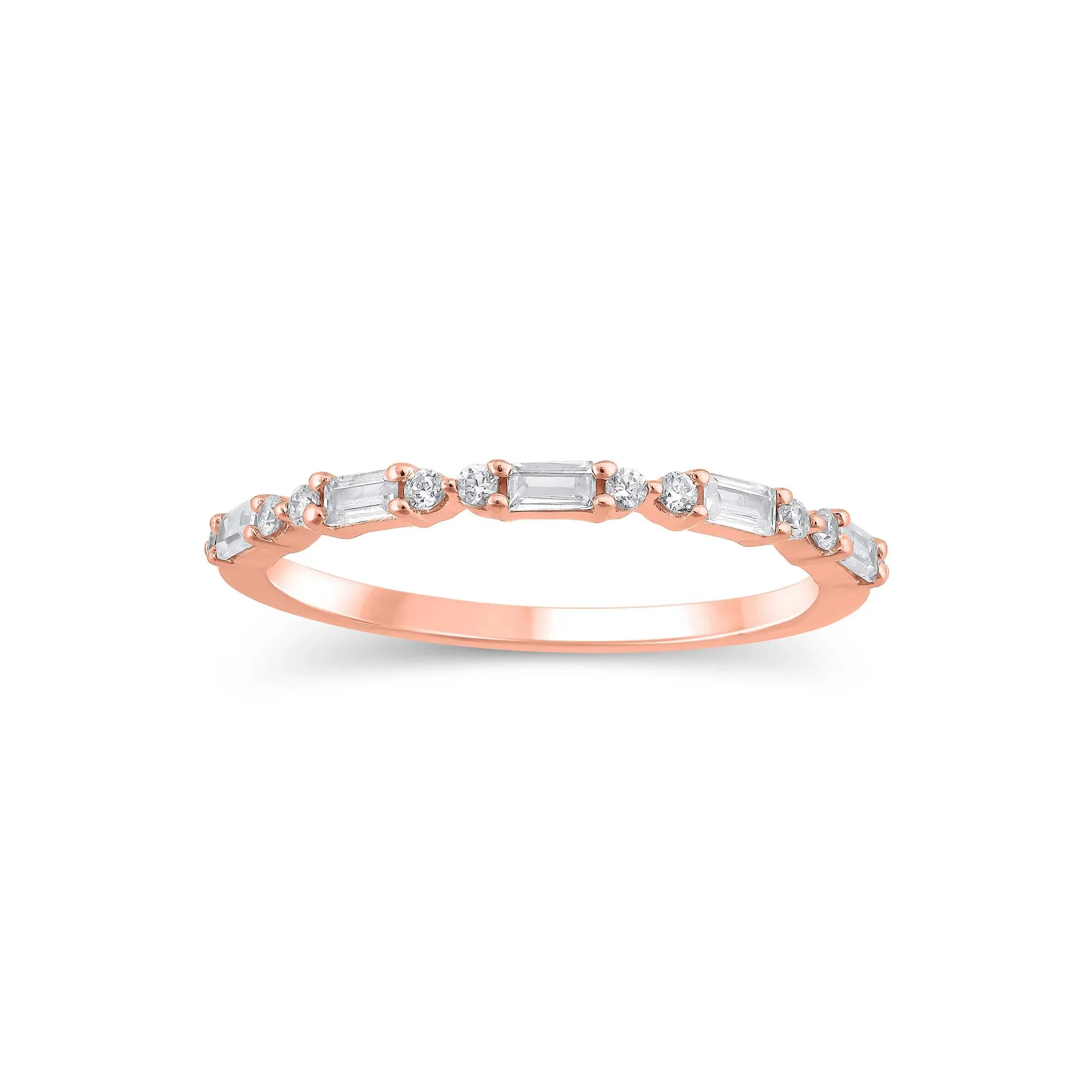 1/4 CT. Tw. Lab Grown Diamond Round & Baguette Anniversary Band Ring 10K Rose Gold Size 5 1.5mm