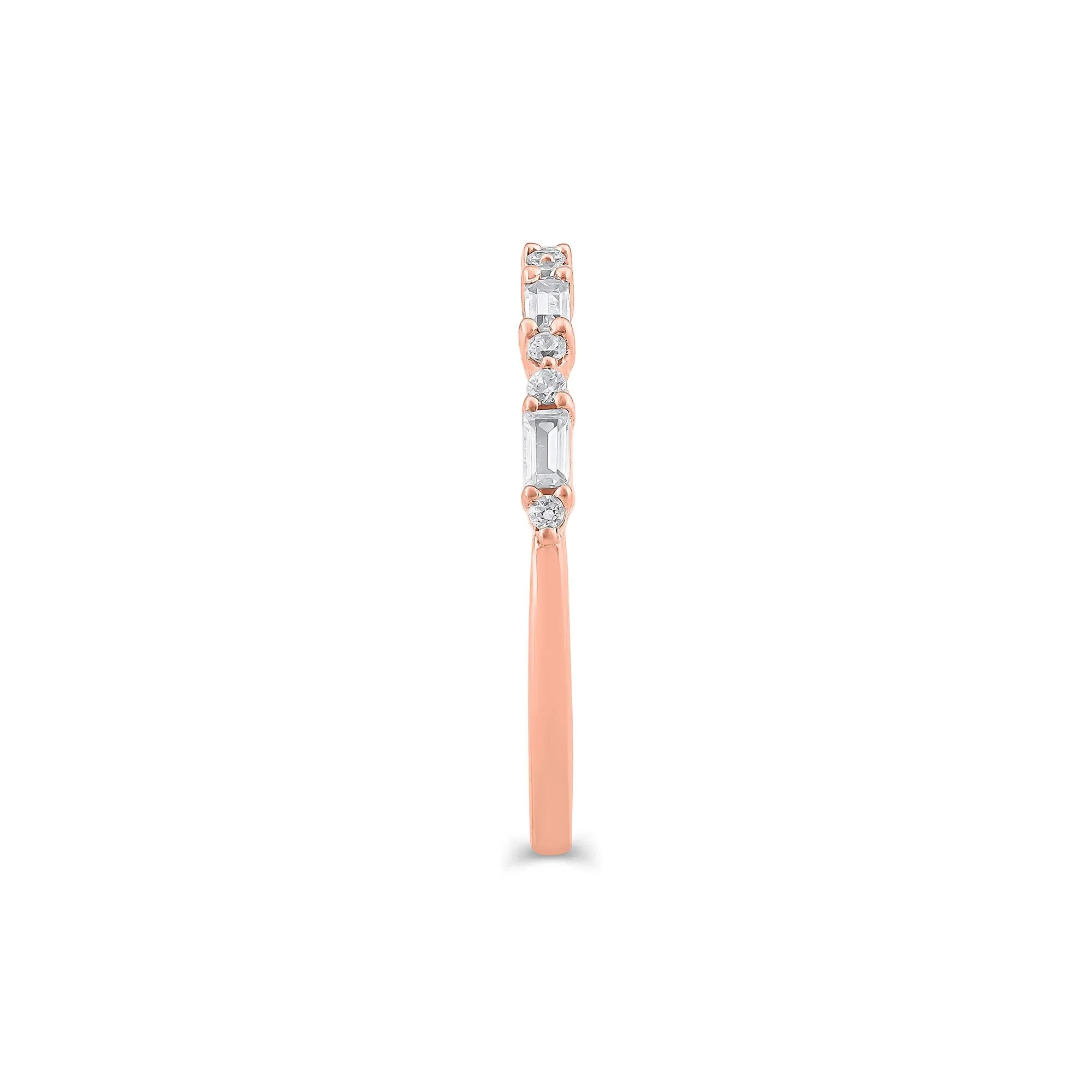 1/4 CT. Tw. Lab Grown Diamond Round & Baguette Anniversary Band Ring 10K Rose Gold Size 6 1.5mm - Image 3