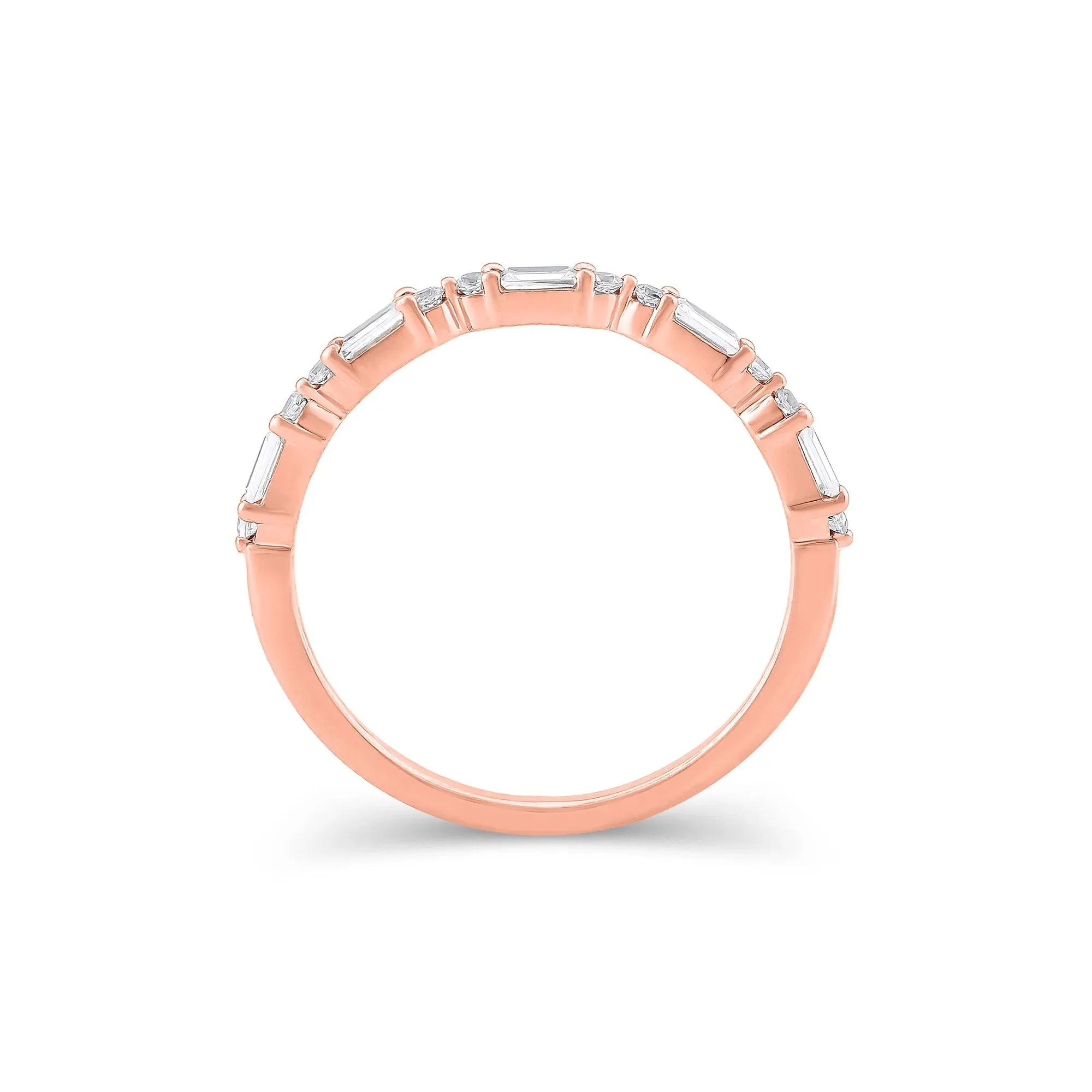 1/4 CT. Tw. Lab Grown Diamond Round & Baguette Anniversary Band Ring 10K Rose Gold Size 9 1.5mm - Image 2
