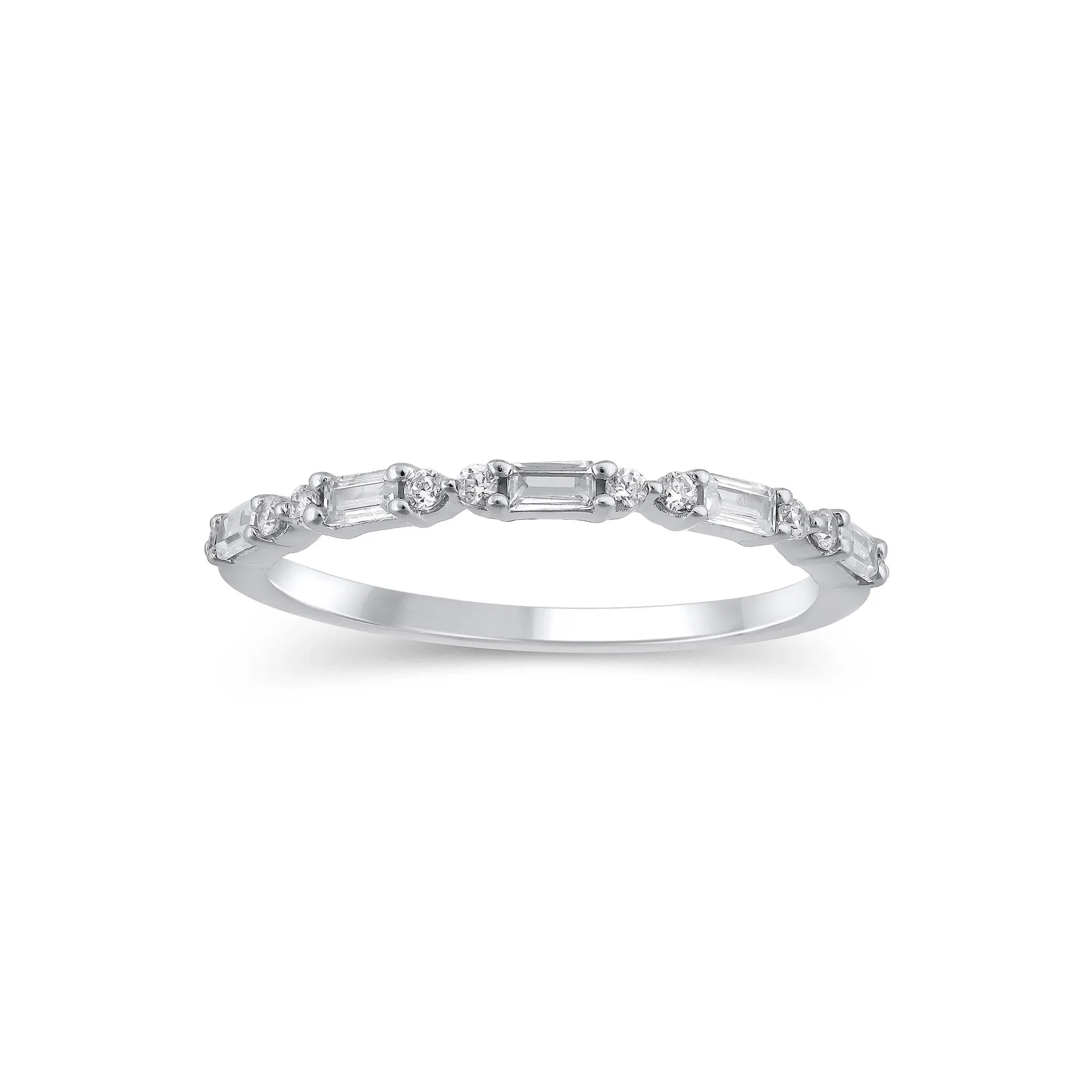 1/4 CT. Tw. Lab Grown Diamond Round & Baguette Anniversary Band Ring 10K White Gold Size 10 1.5mm