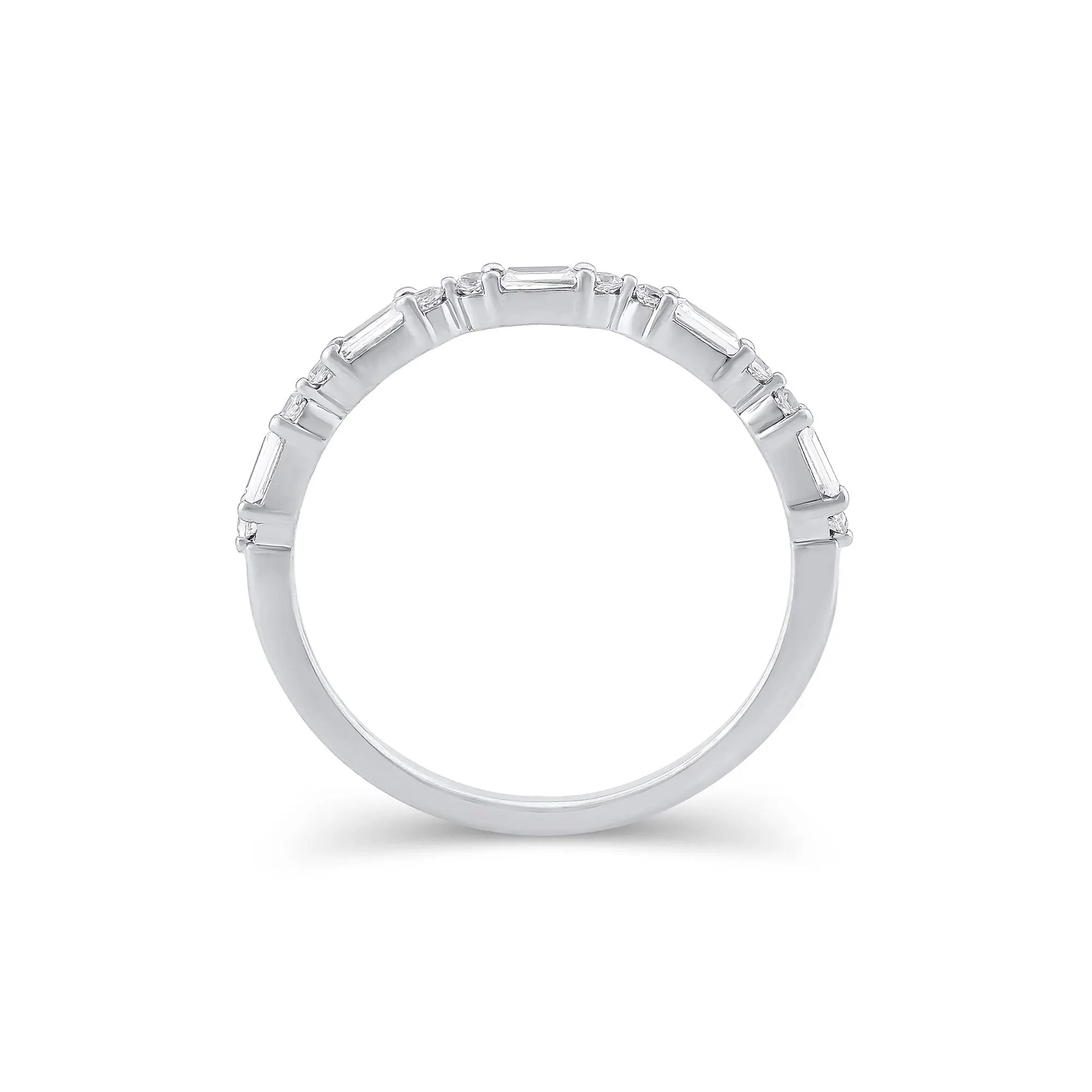 1/4 CT. Tw. Lab Grown Diamond Round & Baguette Anniversary Band Ring 10K White Gold Size 6 1.5mm - Image 2