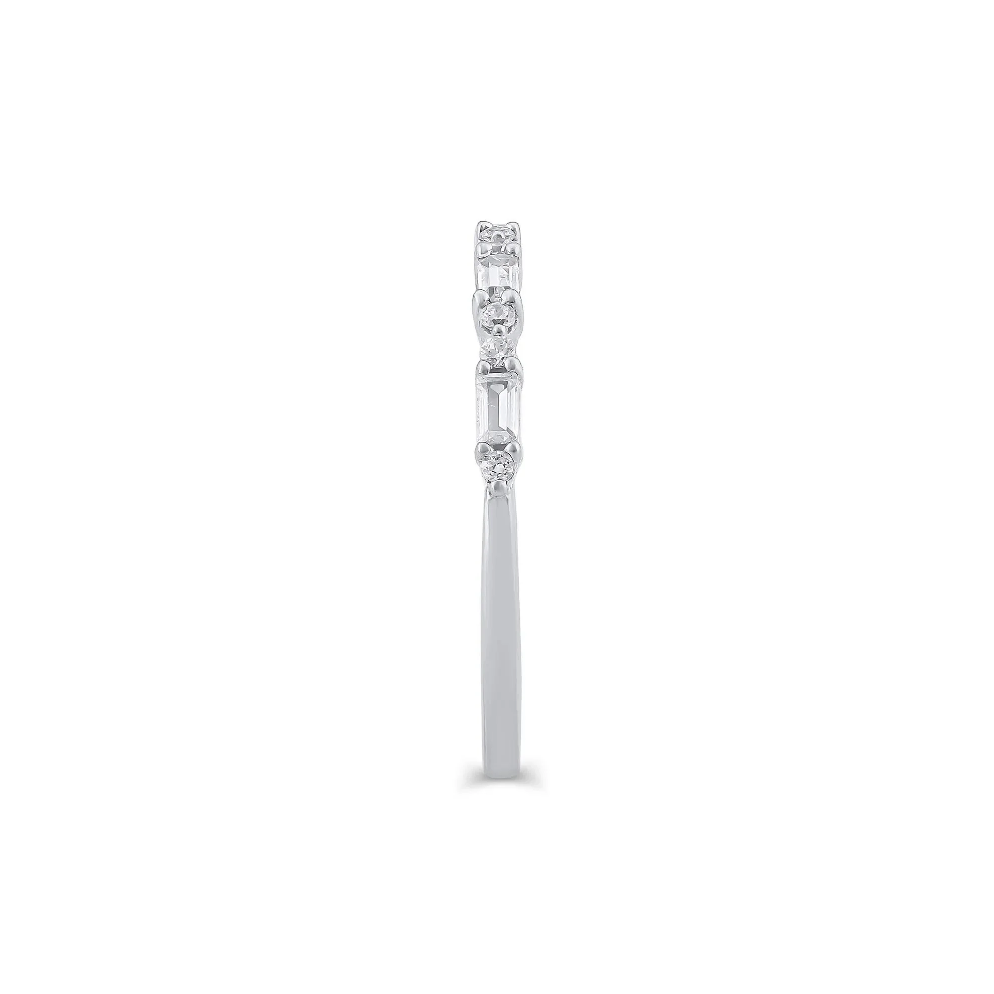 1/4 CT. Tw. Lab Grown Diamond Round & Baguette Anniversary Band Ring 10K White Gold Size 7.5 1.5mm - Image 3