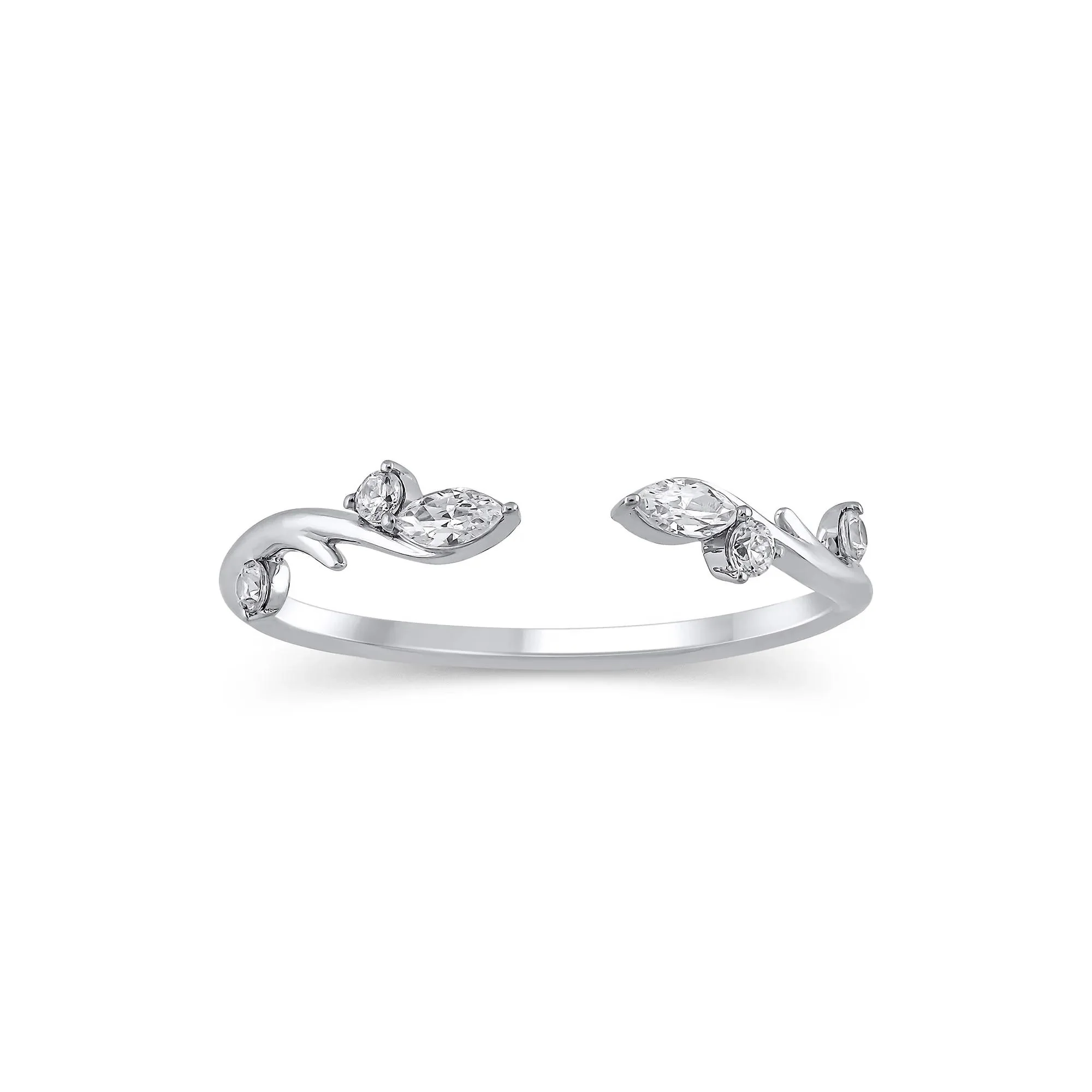 1/7 CT. Tw. Lab Grown Diamond Round & Marquise Open Stacking Ring 14K White Gold Size 10 4mm