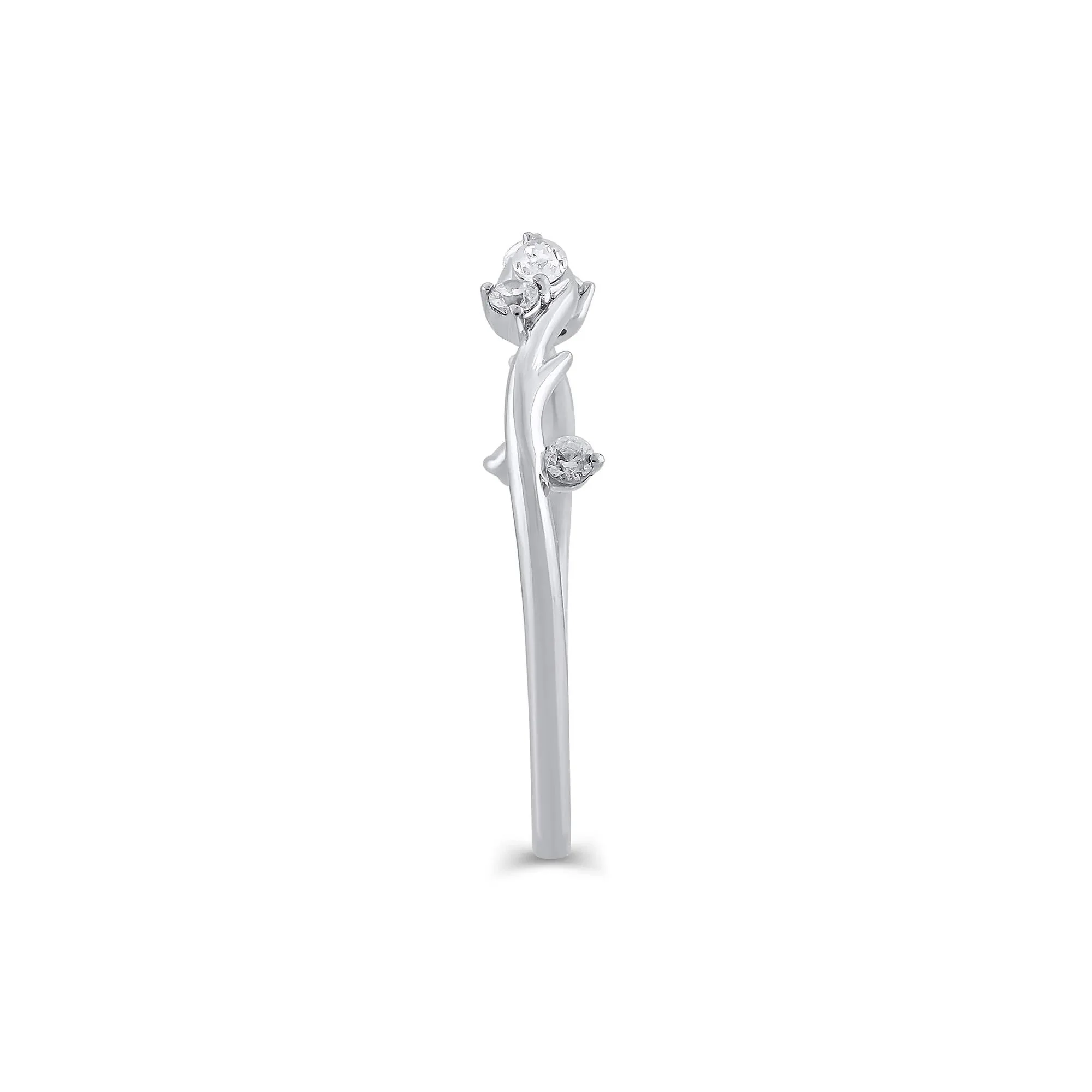 1/7 CT. Tw. Lab Grown Diamond Round & Marquise Open Stacking Ring 14K White Gold Size 6 4mm - Image 3