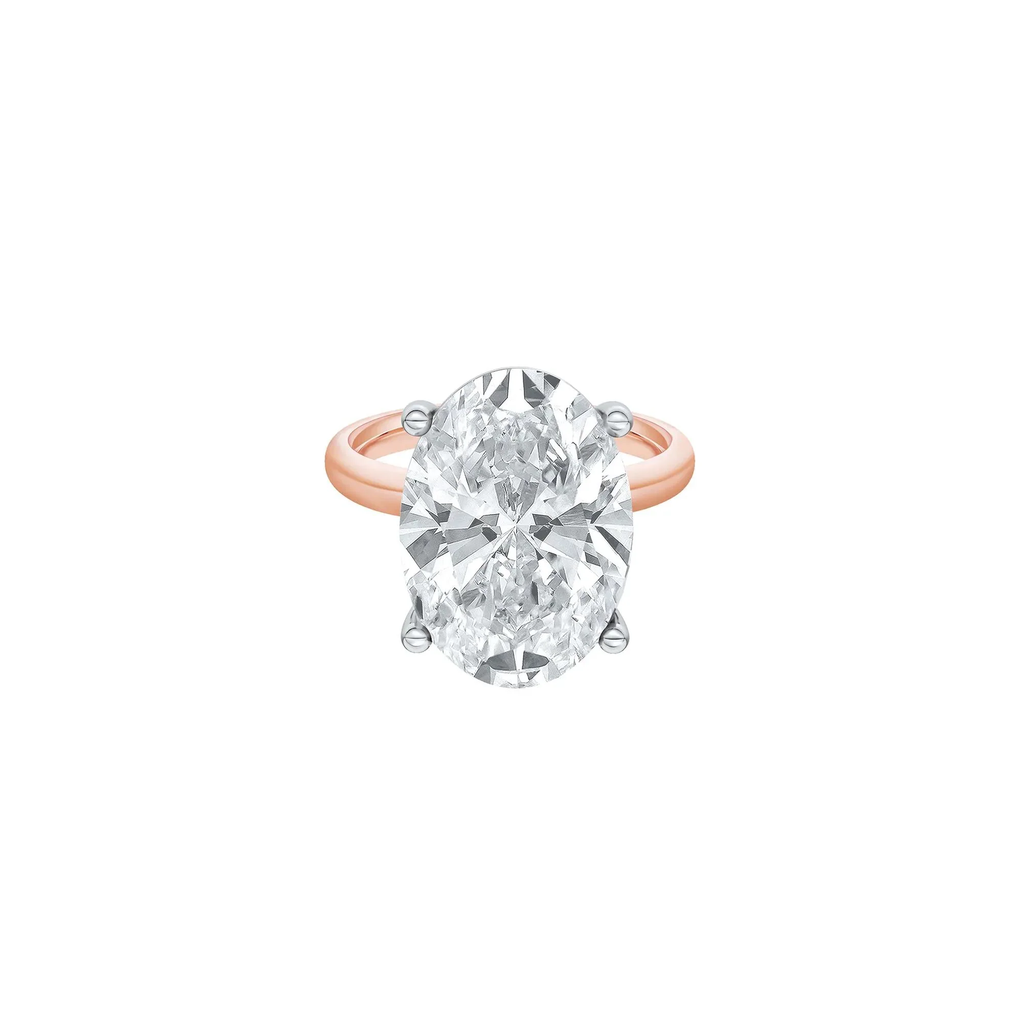 Lab Grown Diamond Oval Solitaire Ring 14K Rose & White Gold (7 CT.) Size 6.5 2mm