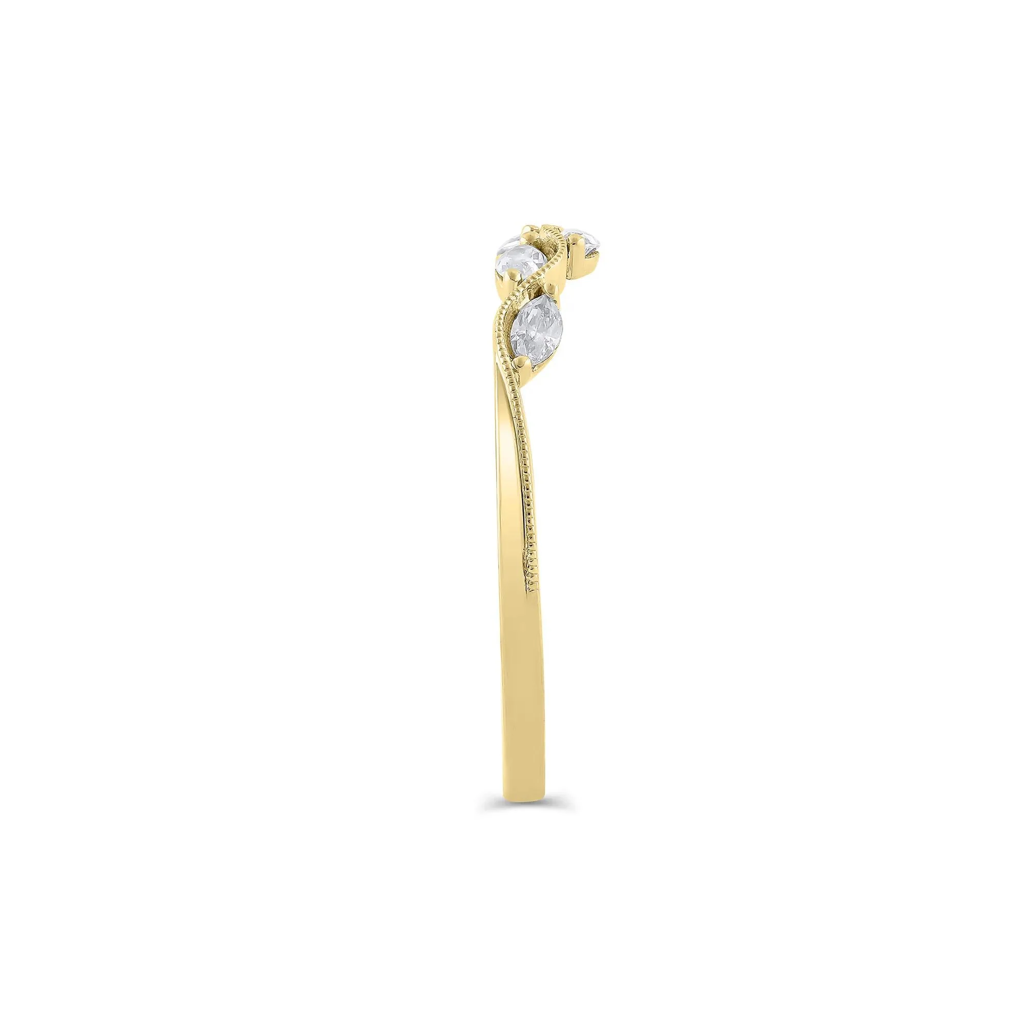 1/4 CT. Tw. Lab Grown Diamond Marquise-Cut Milgrain Contour Band Ring 14K Yellow Gold Size 10 4mm - Image 3
