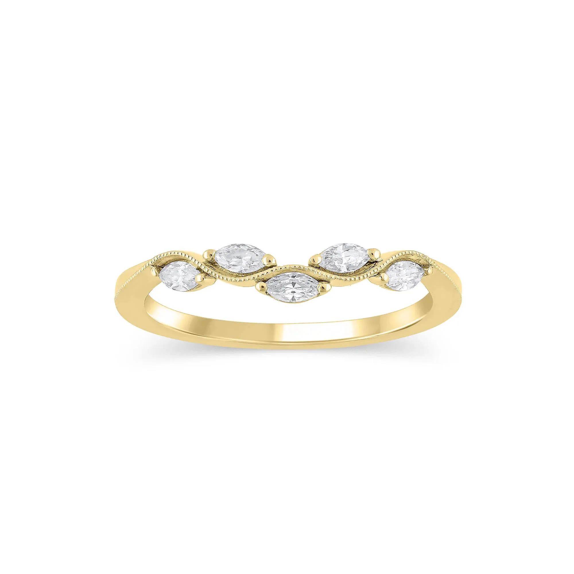 1/4 CT. Tw. Lab Grown Diamond Marquise-Cut Milgrain Contour Band Ring 14K Yellow Gold Size 6.5 4mm