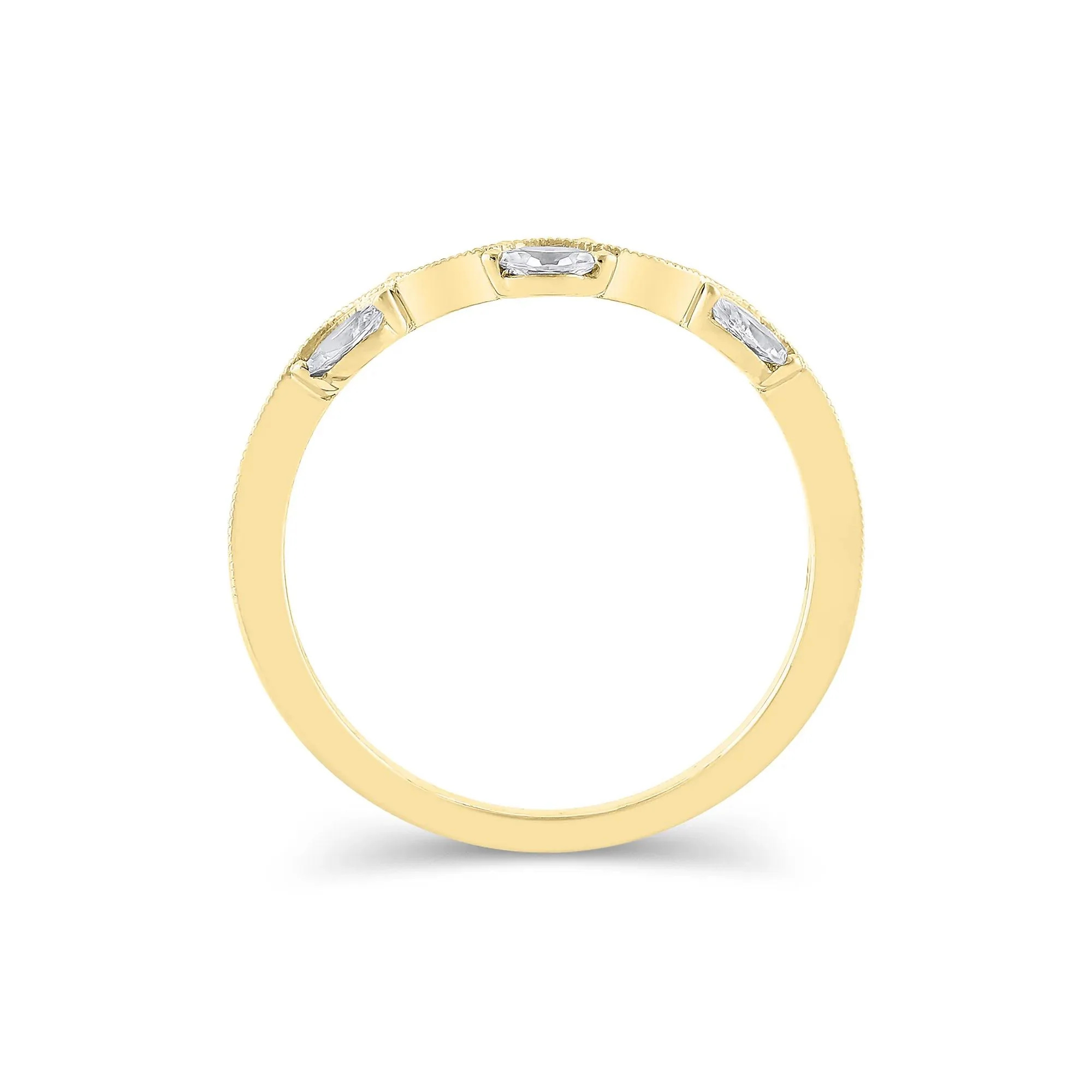 1/4 CT. Tw. Lab Grown Diamond Marquise-Cut Milgrain Contour Band Ring 14K Yellow Gold Size 8.5 4mm - Image 2