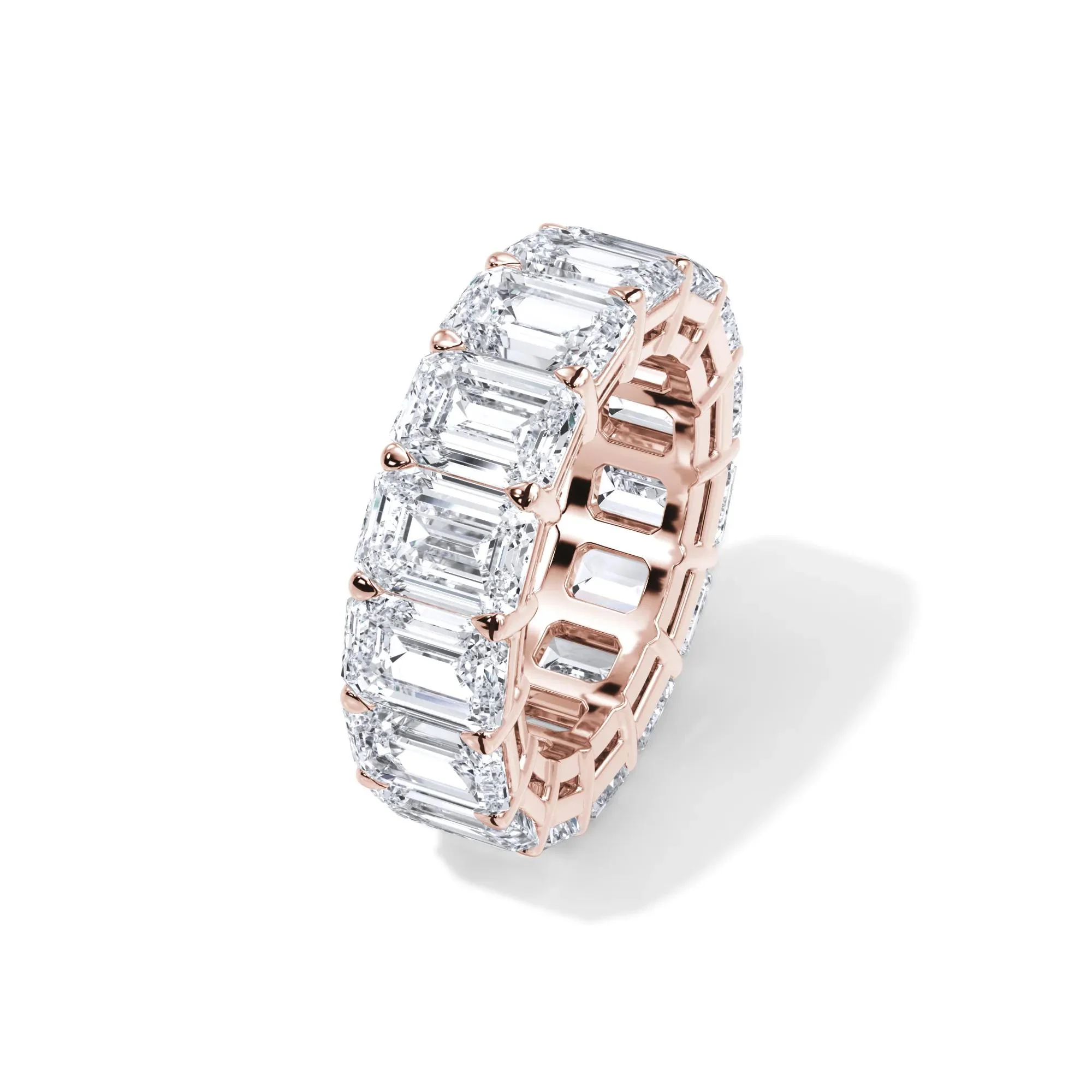 15 CT. Tw. Lab Grown Diamond Emerald-Cut Eternity Band Ring 18K Rose Gold Size 4.5 3mm - Image 4