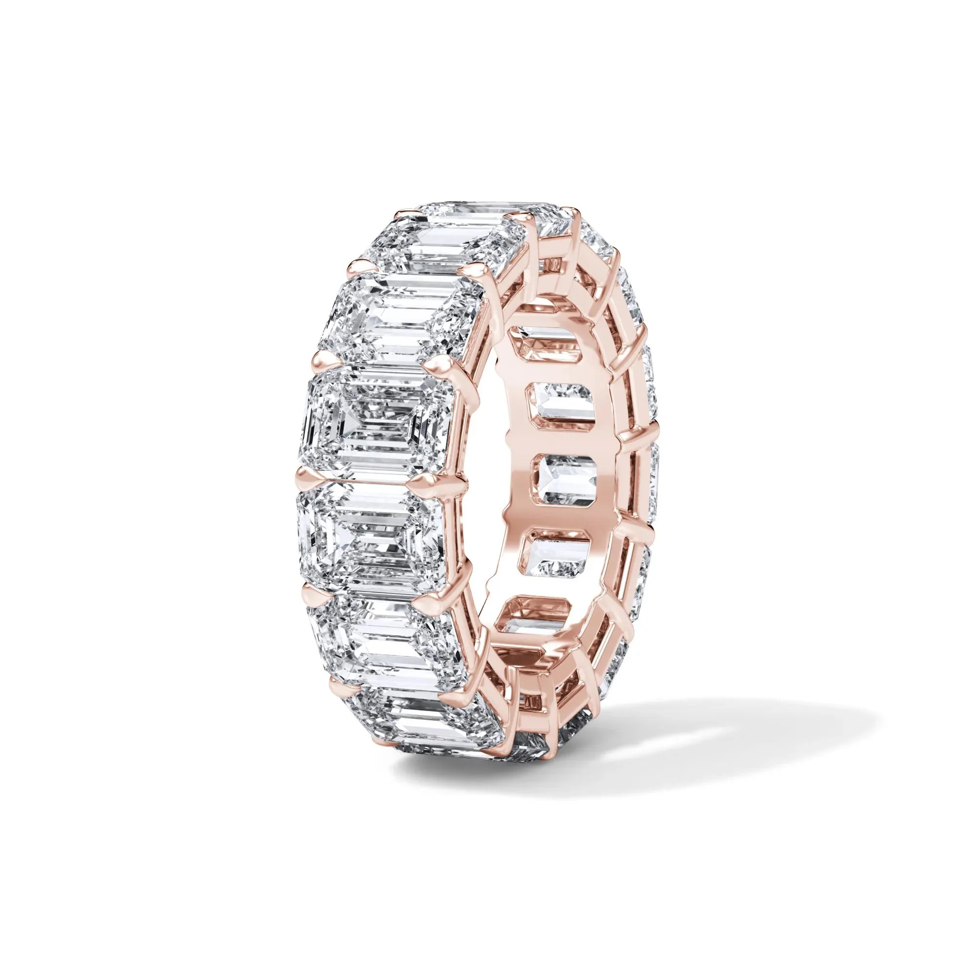 15 CT. Tw. Lab Grown Diamond Emerald-Cut Eternity Band Ring 18K Rose Gold Size 5.5 3mm - Image 3
