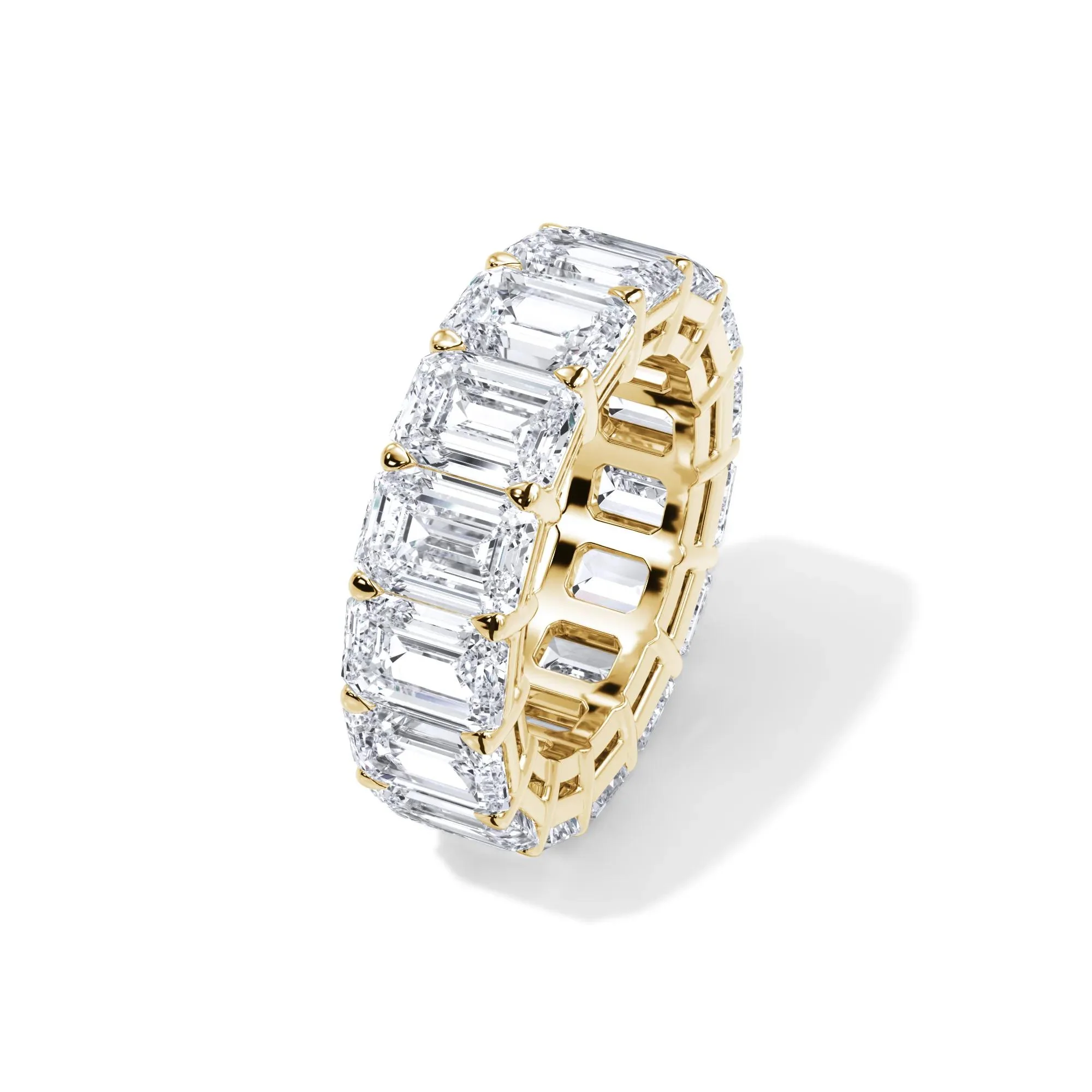 15 CT. Tw. Lab Grown Diamond Emerald-Cut Eternity Band Ring 18K Yellow Gold Size 5 3mm - Image 4