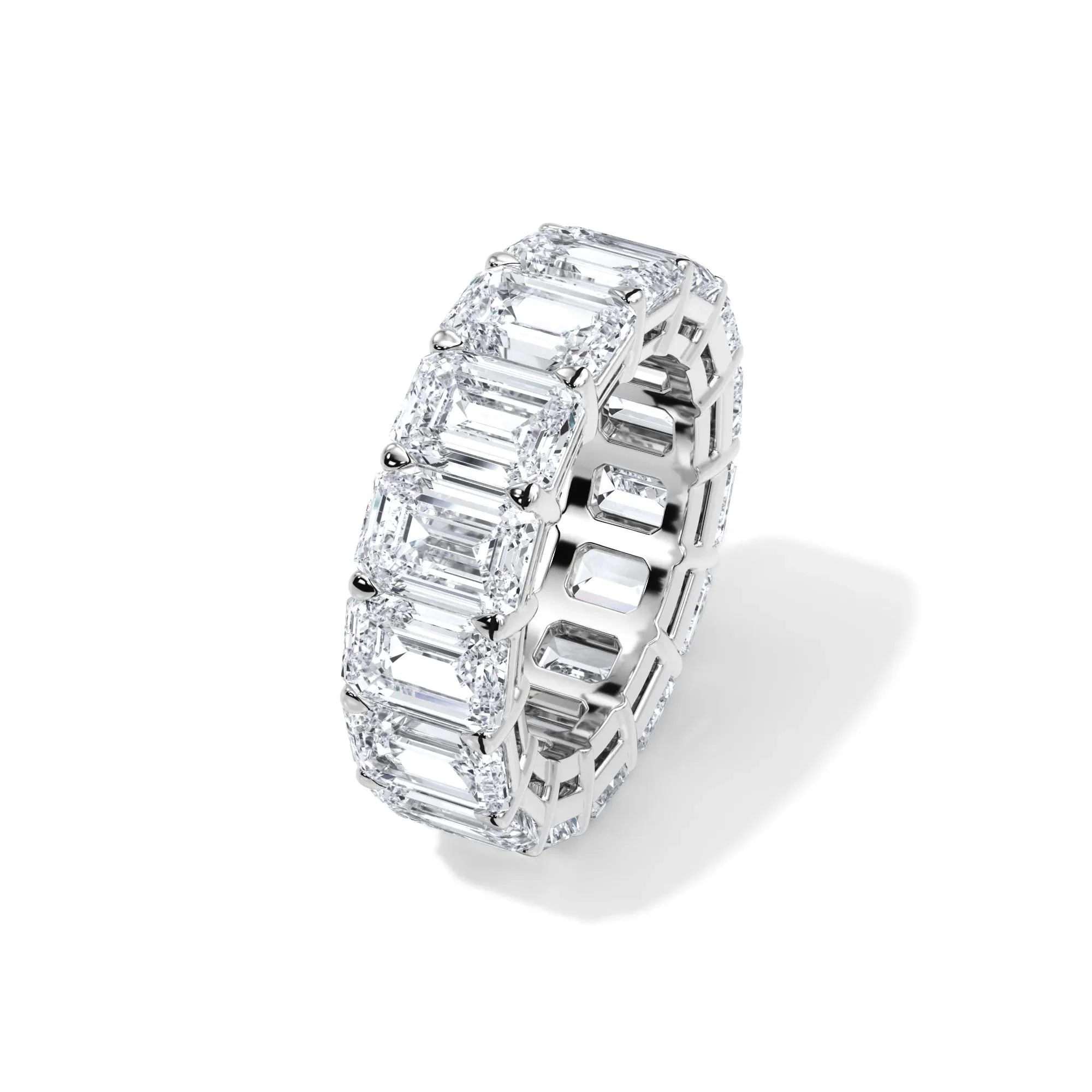 15 CT. Tw. Lab Grown Diamond Emerald-Cut Eternity Band Ring Platinum White Size 8 3mm - Image 4