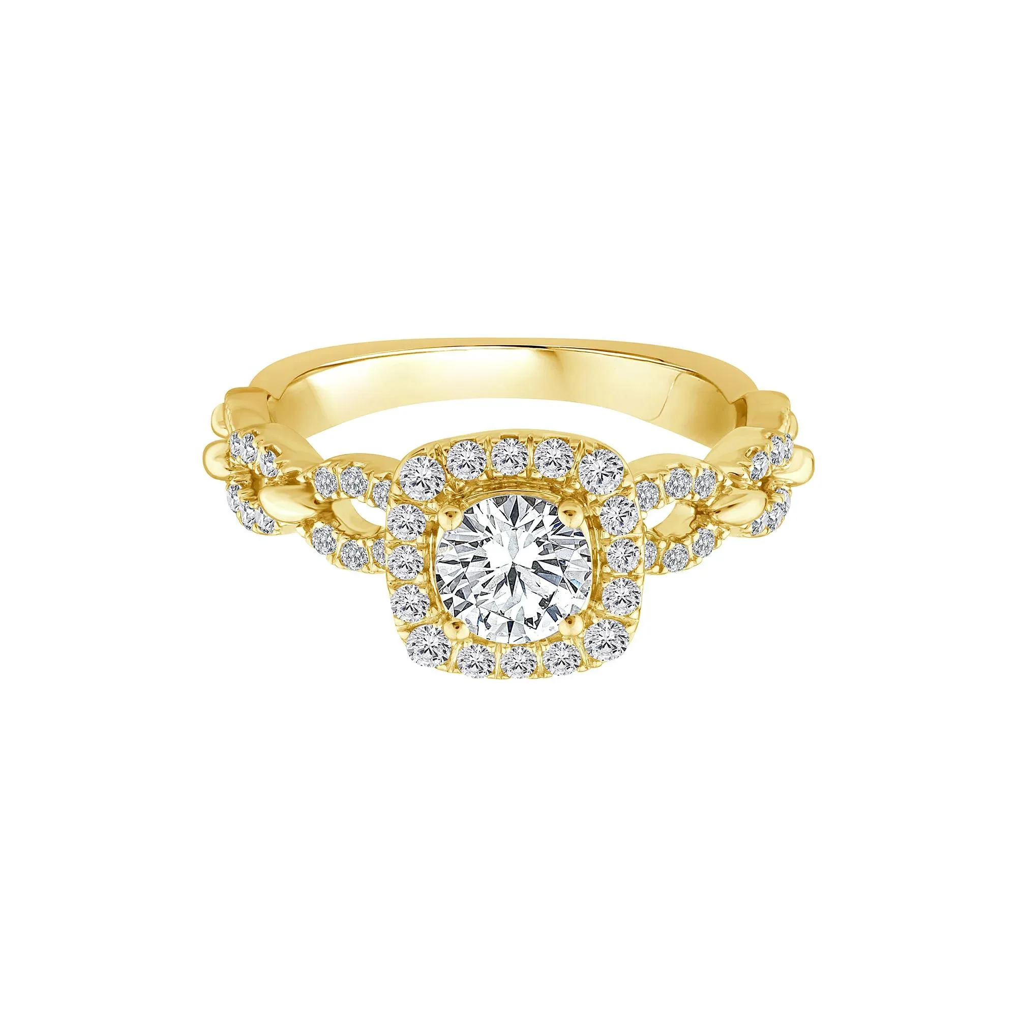 1 CT. Tw. Diamond Round Halo Engagement Ring 14K Yellow Gold Size 6 2mm