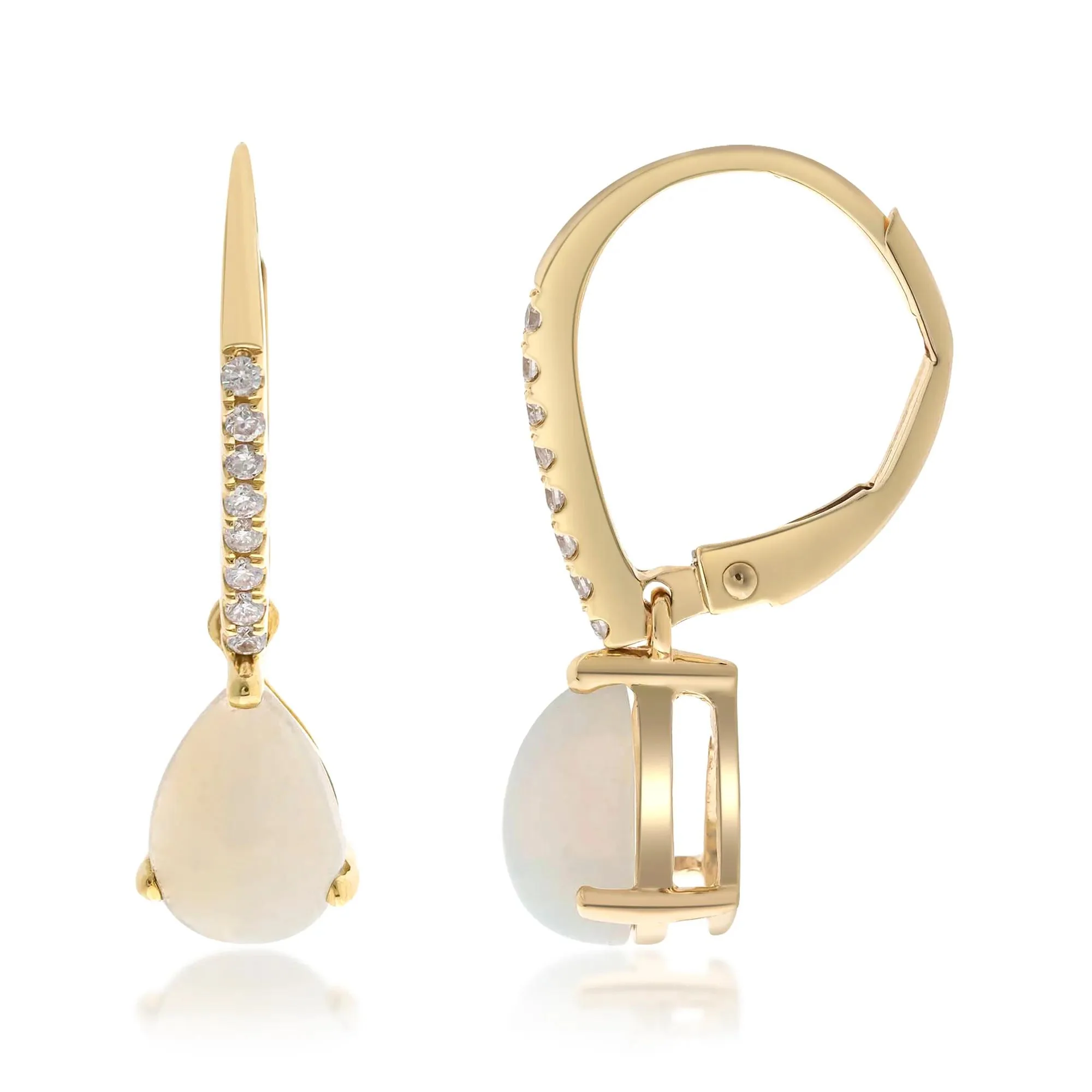 1/10 CT. Tw. Pear-Shaped Australian Opal & Diamond Drop Earrings 10K Yellow Gold Size 6.00mm