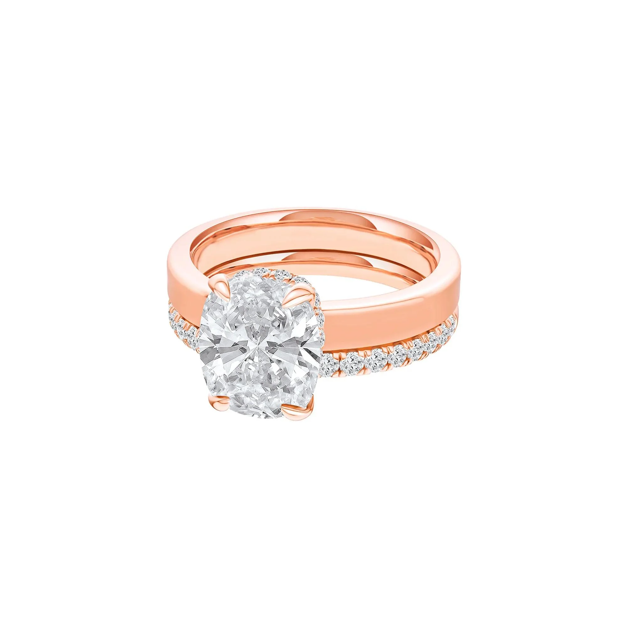4 CT. Tw. Lab Grown Diamond Elongated Cushion-Cut Engagement Ring 14K Rose Gold Round Brilliant Cut Size 10 3mm - Image 5