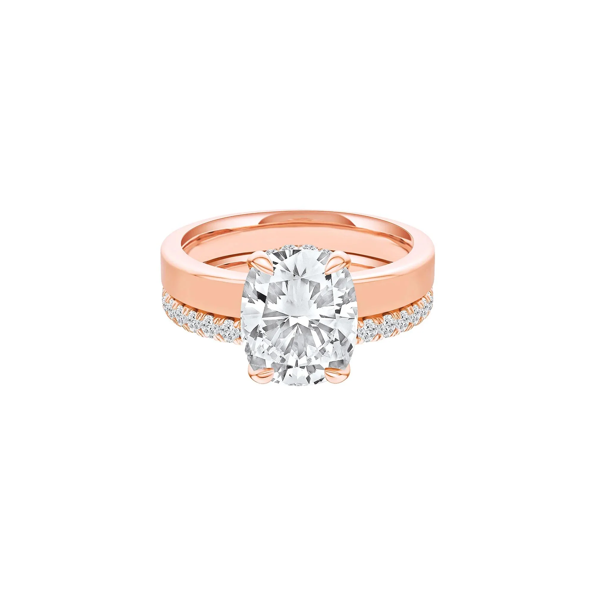 4 CT. Tw. Lab Grown Diamond Elongated Cushion-Cut Engagement Ring 14K Rose Gold Round Brilliant Cut Size 6.5 3mm