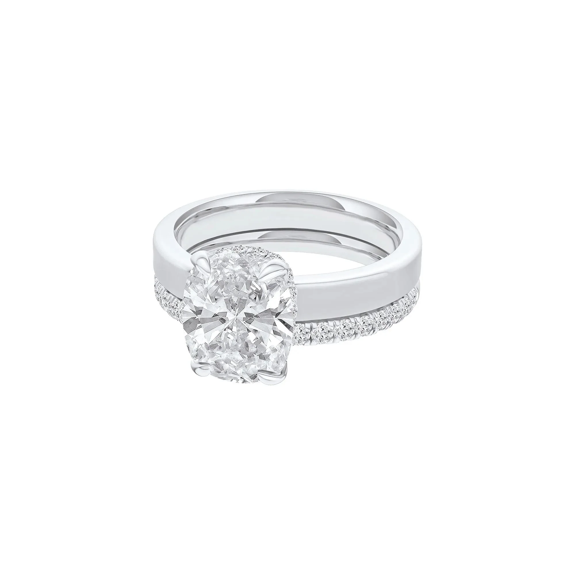 4 CT. Tw. Lab Grown Diamond Elongated Cushion-Cut Engagement Ring 14K White Gold Round Brilliant Cut Size 9 3mm - Image 4