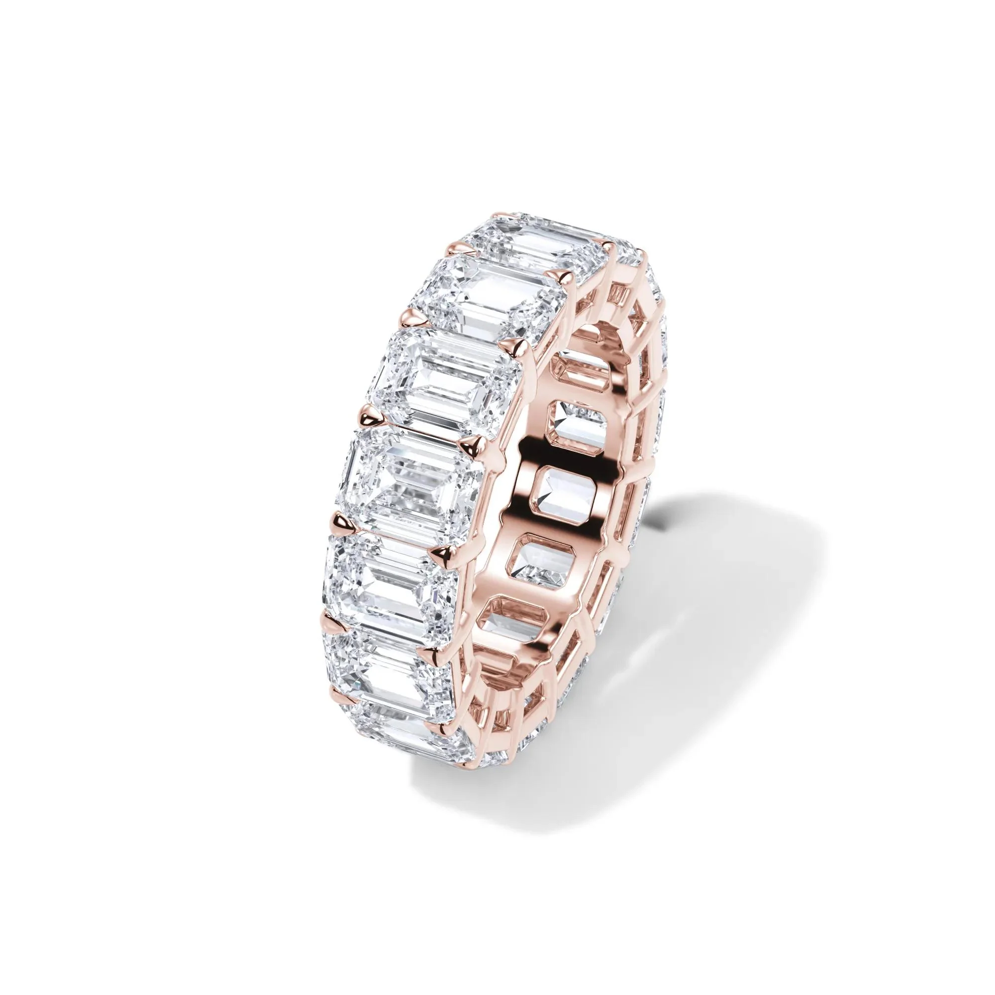 12 CT. Tw. Lab Grown Diamond Emerald-Cut Eternity Band Ring 18K Rose Gold Size 8 3mm - Image 4