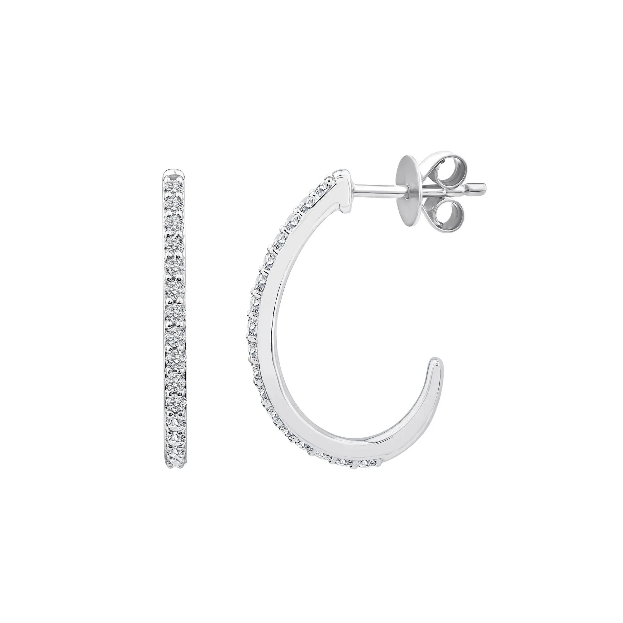 1/2 CT. Tw. Diamond J-Hoop Earrings 10K White Gold Size 1.50mm