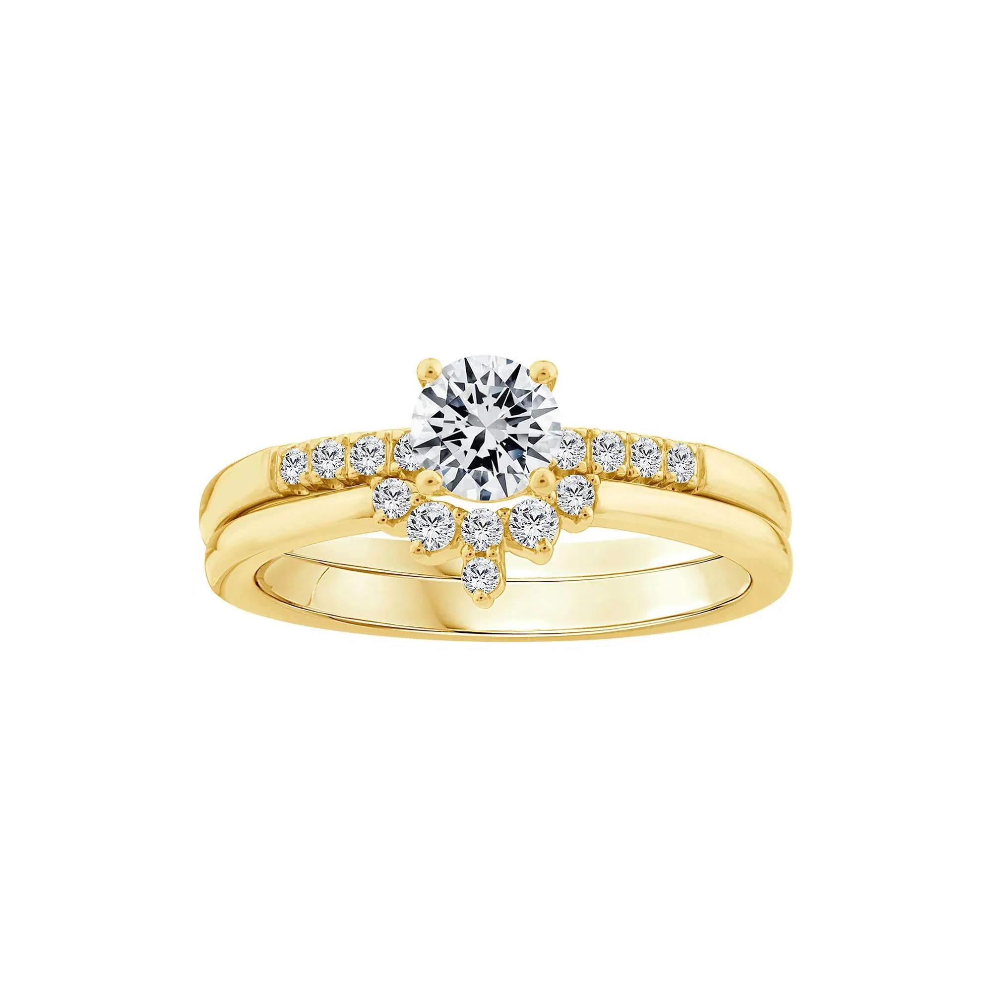 5/8 CT. Tw. Diamond Round Bridal Set 14K Yellow Gold Ring Round Brilliant Cut Size 9 2mm