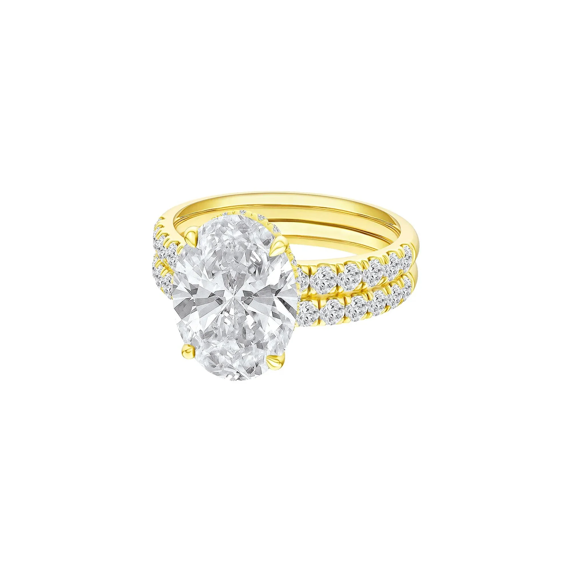 5 CT. Tw. Lab Grown Diamond Oval Bridal Set 14K Yellow Gold Ring Round Brilliant Cut Size 5 2mm - Image 5