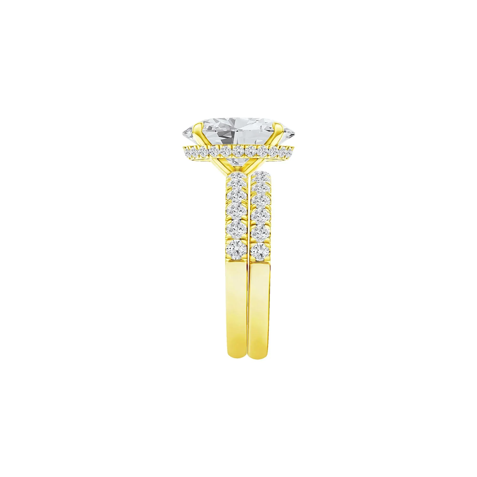 5 CT. Tw. Lab Grown Diamond Oval Bridal Set 14K Yellow Gold Ring Round Brilliant Cut Size 7 2mm - Image 3