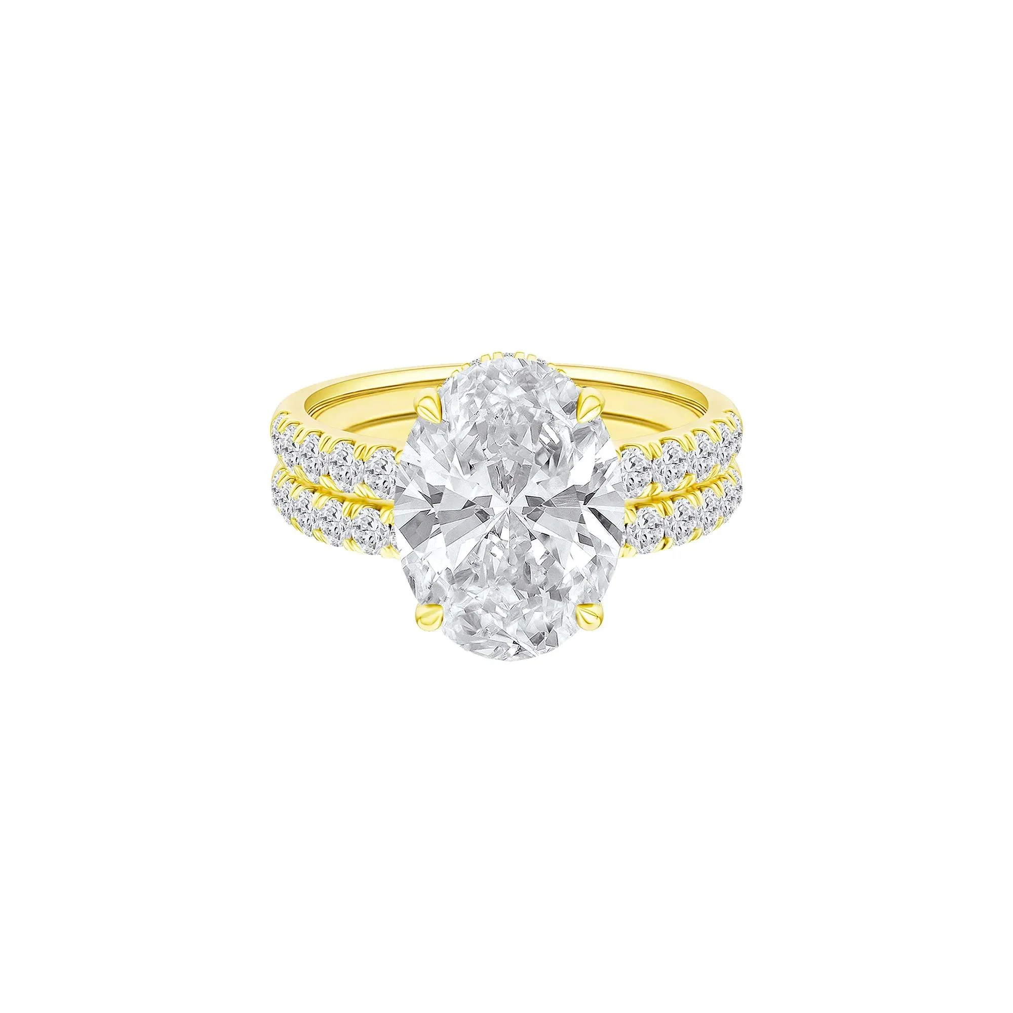 5 CT. Tw. Lab Grown Diamond Oval Bridal Set 14K Yellow Gold Ring Round Brilliant Cut Size 8 2mm