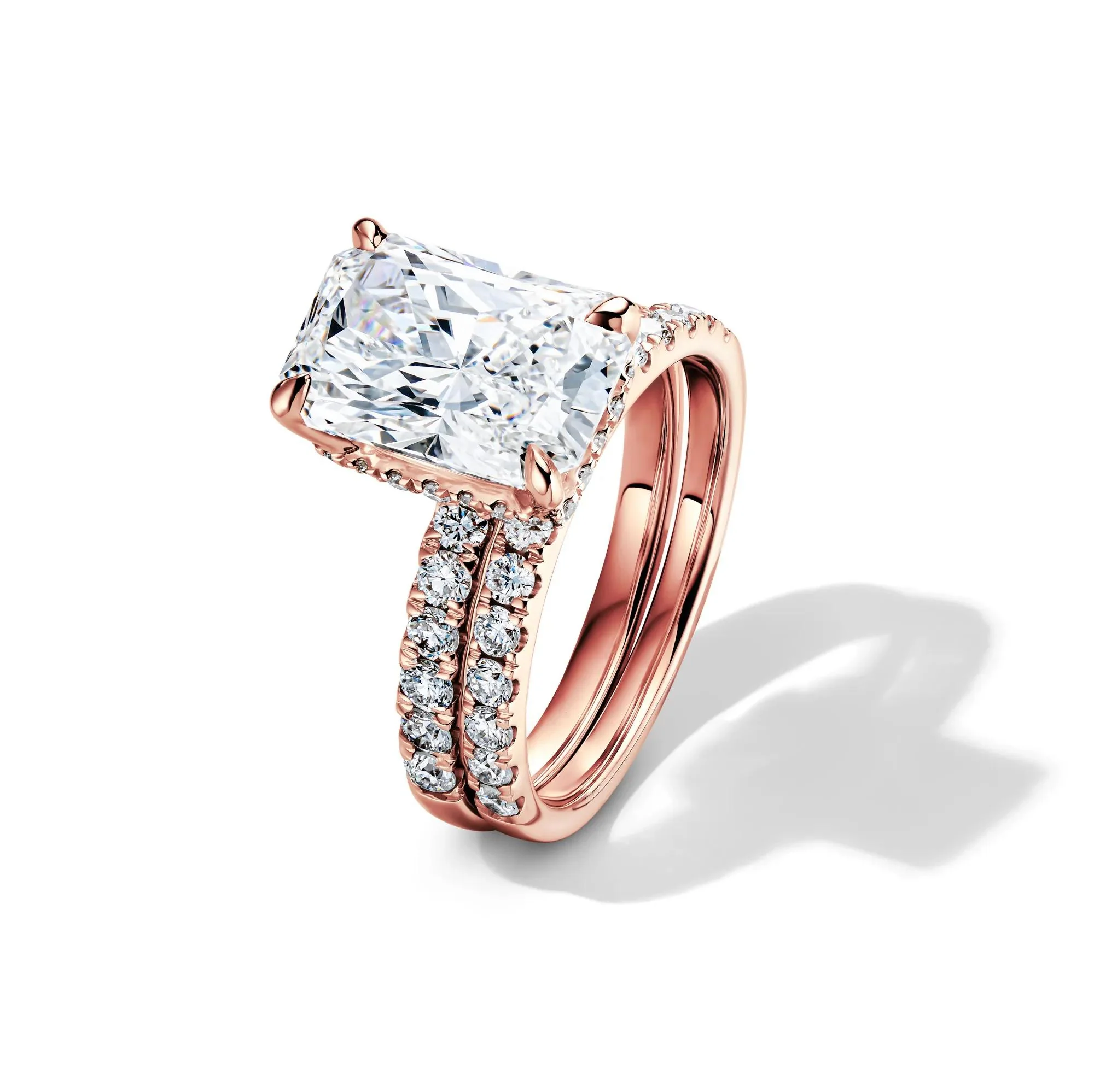 5 CT. Tw. Lab Grown Diamond Radiant-Cut Bridal Set 14K Rose Gold Ring Round Brilliant Cut Size 5 2mm - Image 6