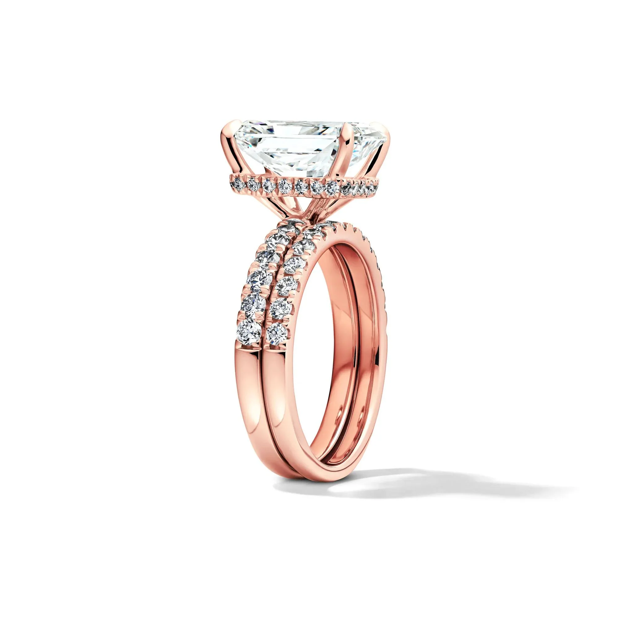 5 CT. Tw. Lab Grown Diamond Radiant-Cut Bridal Set 14K Rose Gold Ring Round Brilliant Cut Size 7 2mm - Image 3