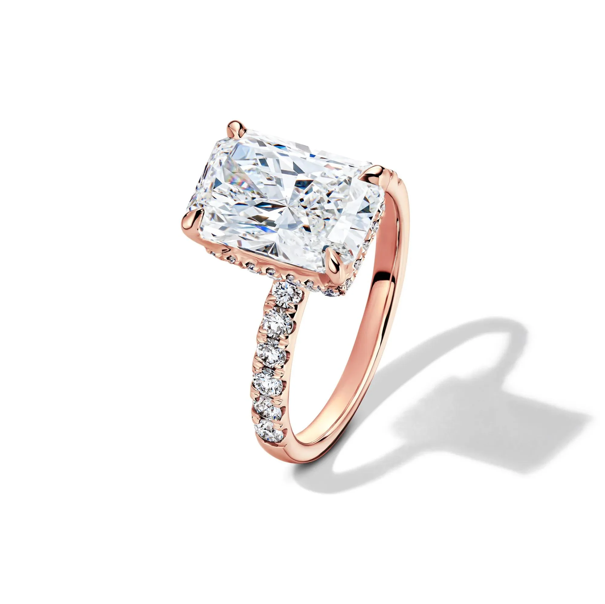 5 CT. Tw. Lab Grown Diamond Radiant-Cut Bridal Set 14K Rose Gold Ring Round Brilliant Cut Size 7 2mm - Image 5