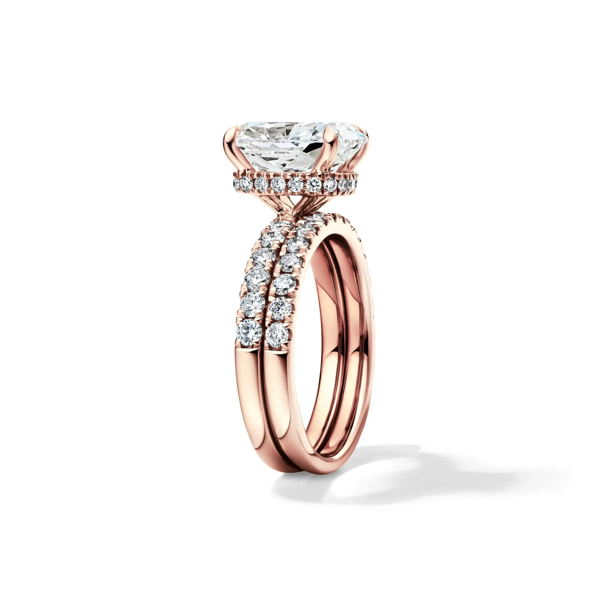 5 CT. Tw. Lab Grown Diamond Elongated Cushion-Cut Bridal Set 14K Rose Gold Ring Round Brilliant Cut Size 7 2mm - Image 3