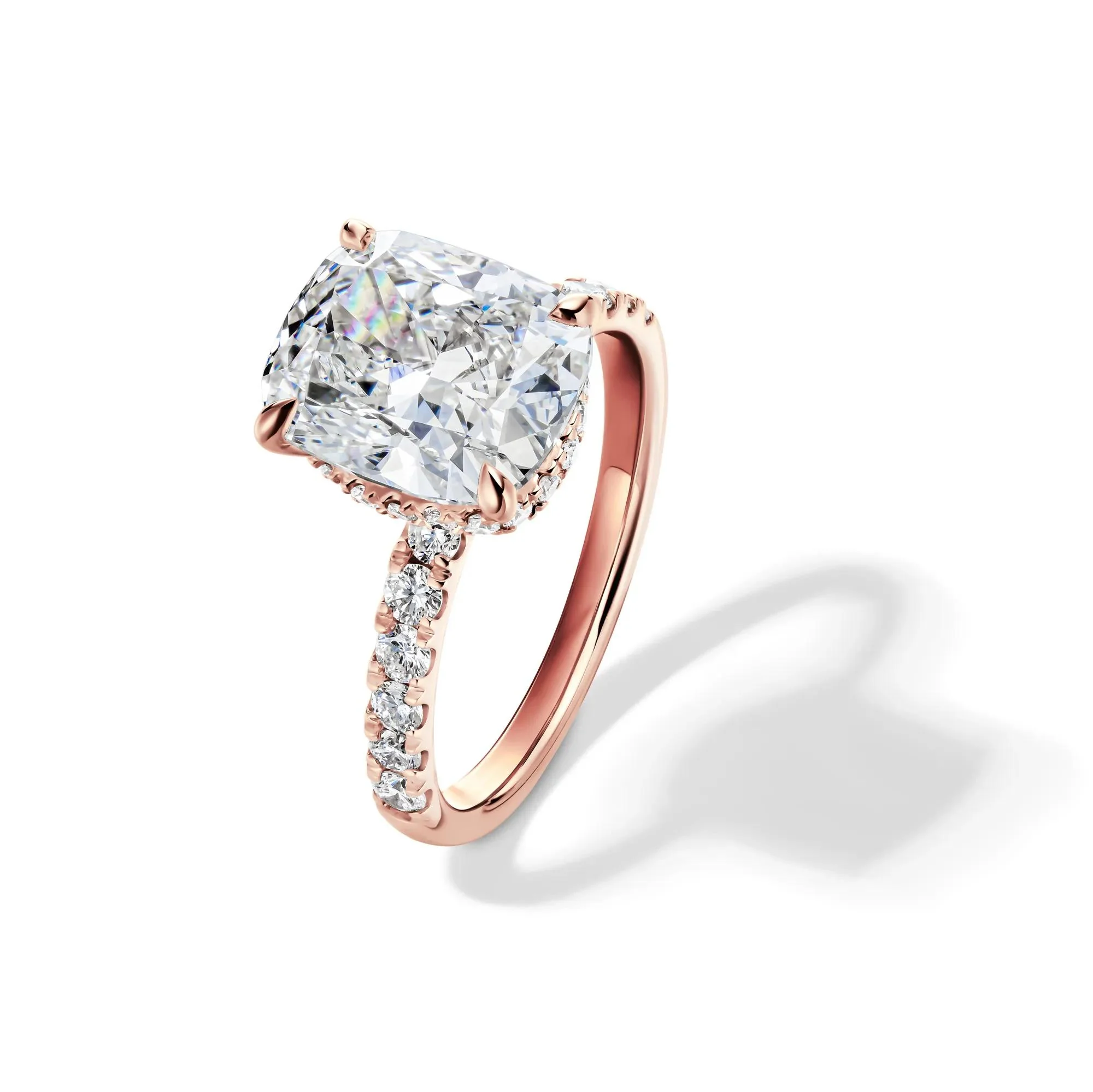 5 CT. Tw. Lab Grown Diamond Elongated Cushion-Cut Bridal Set 14K Rose Gold Ring Round Brilliant Cut Size 9 2mm - Image 4