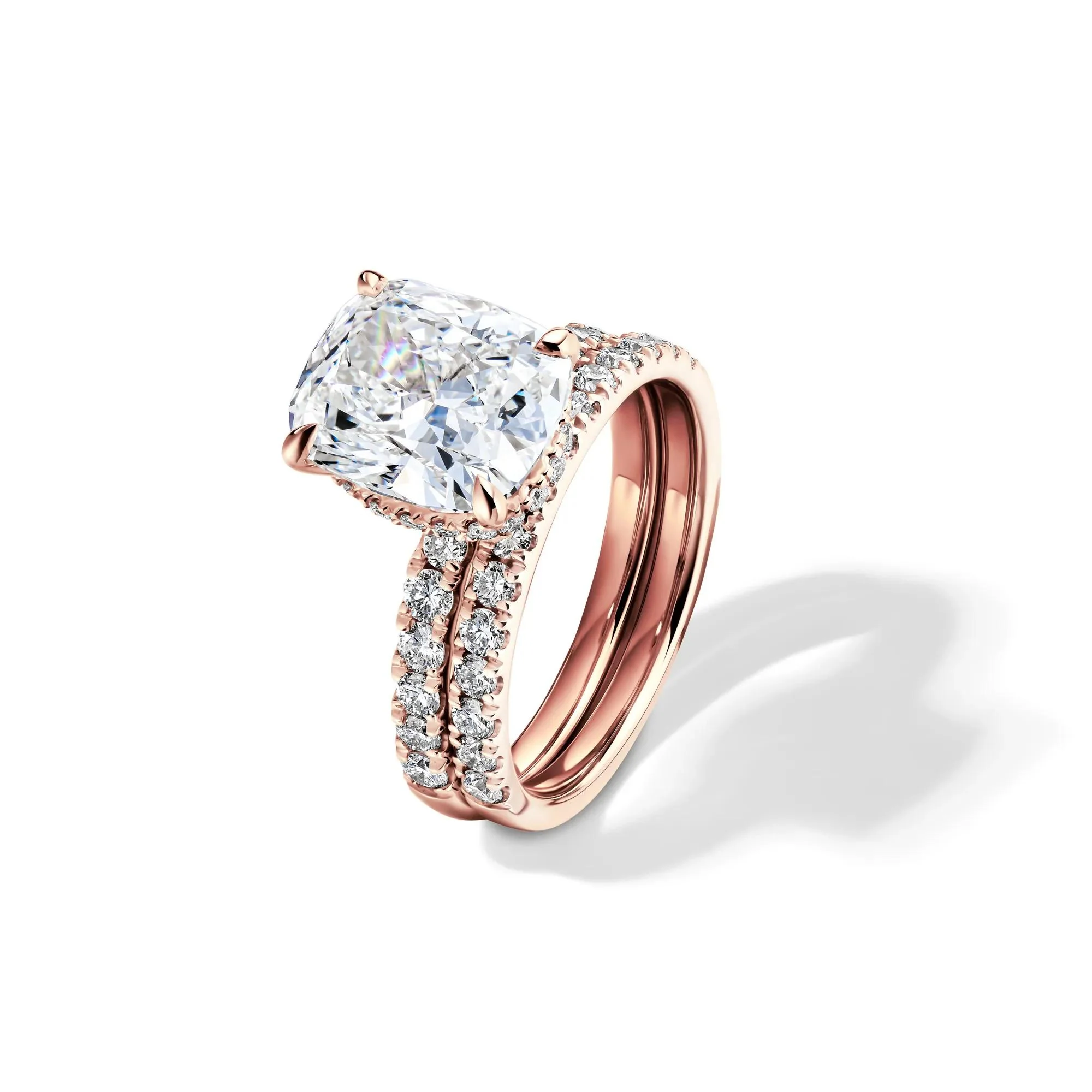 5 CT. Tw. Lab Grown Diamond Elongated Cushion-Cut Bridal Set 14K Rose Gold Ring Round Brilliant Cut Size 9 2mm - Image 5