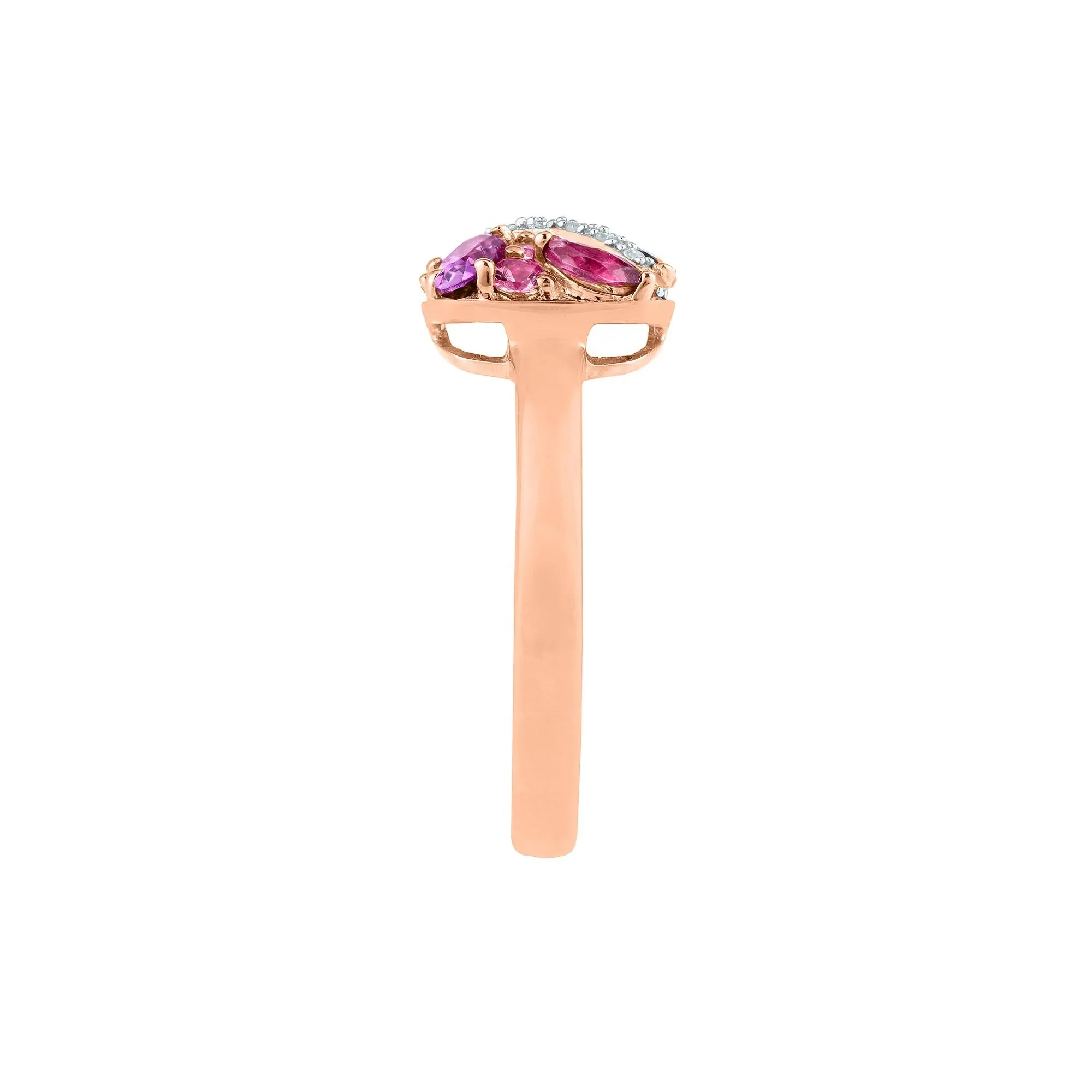 Amethyst Tourmaline Rhodolite and Diamond Accent Ring 10K Rose Gold Size 5.5 2.5mm - Image 3