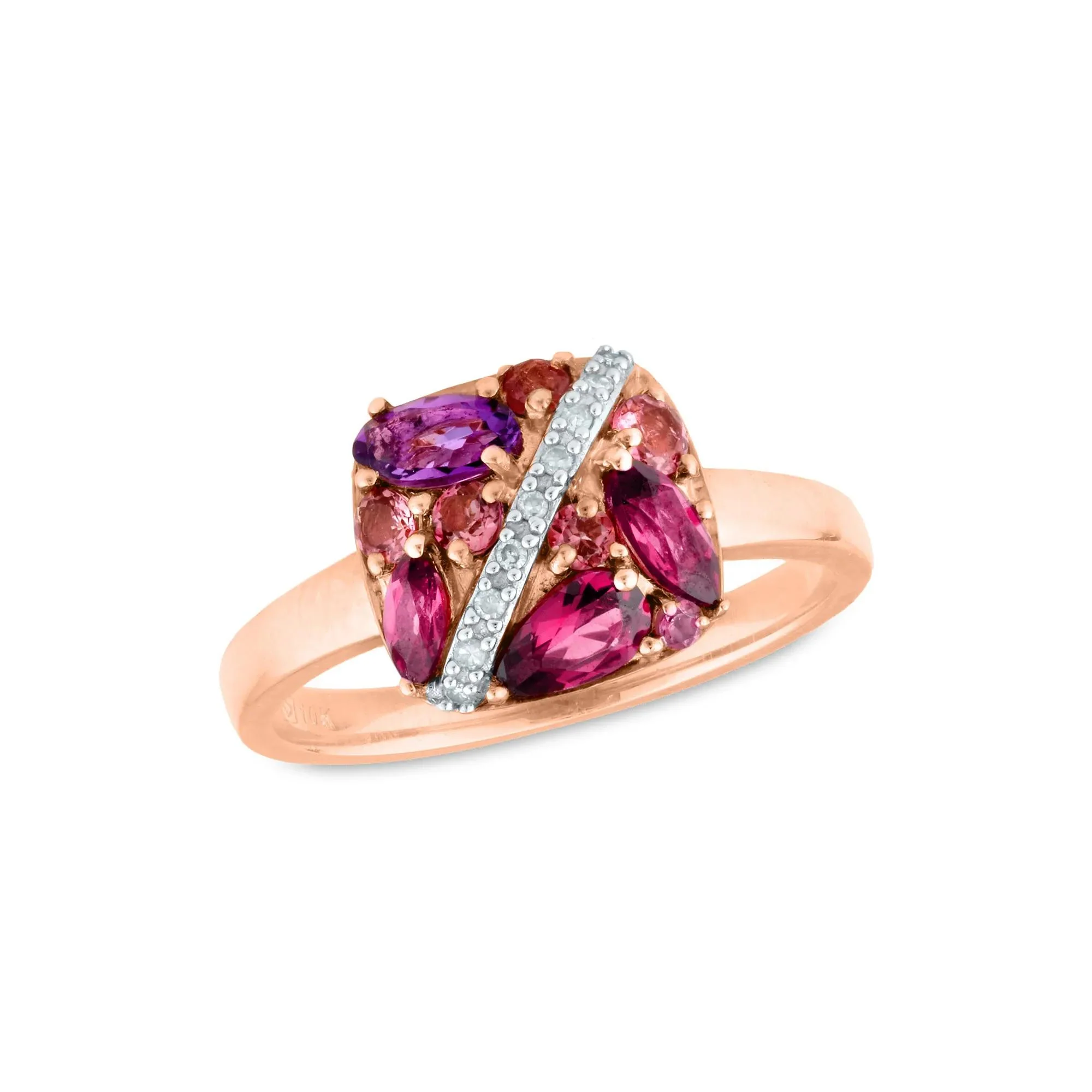 Amethyst Tourmaline Rhodolite and Diamond Accent Ring 10K Rose Gold Size 7 2.5mm - Image 4