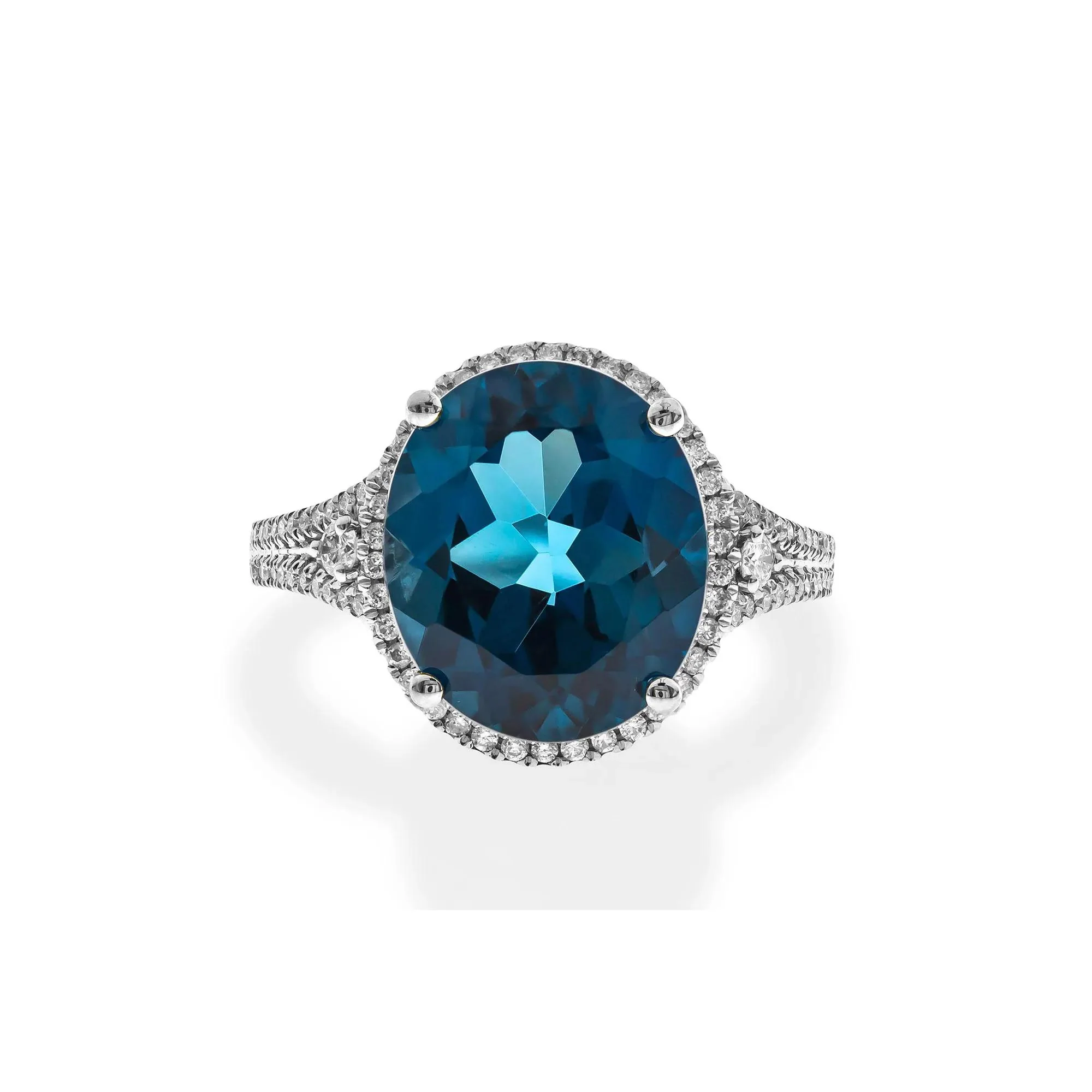 1/3 CT. Tw. Swiss Blue Topaz Oval & Diamond Ring 10K White Gold Size 8 2mm