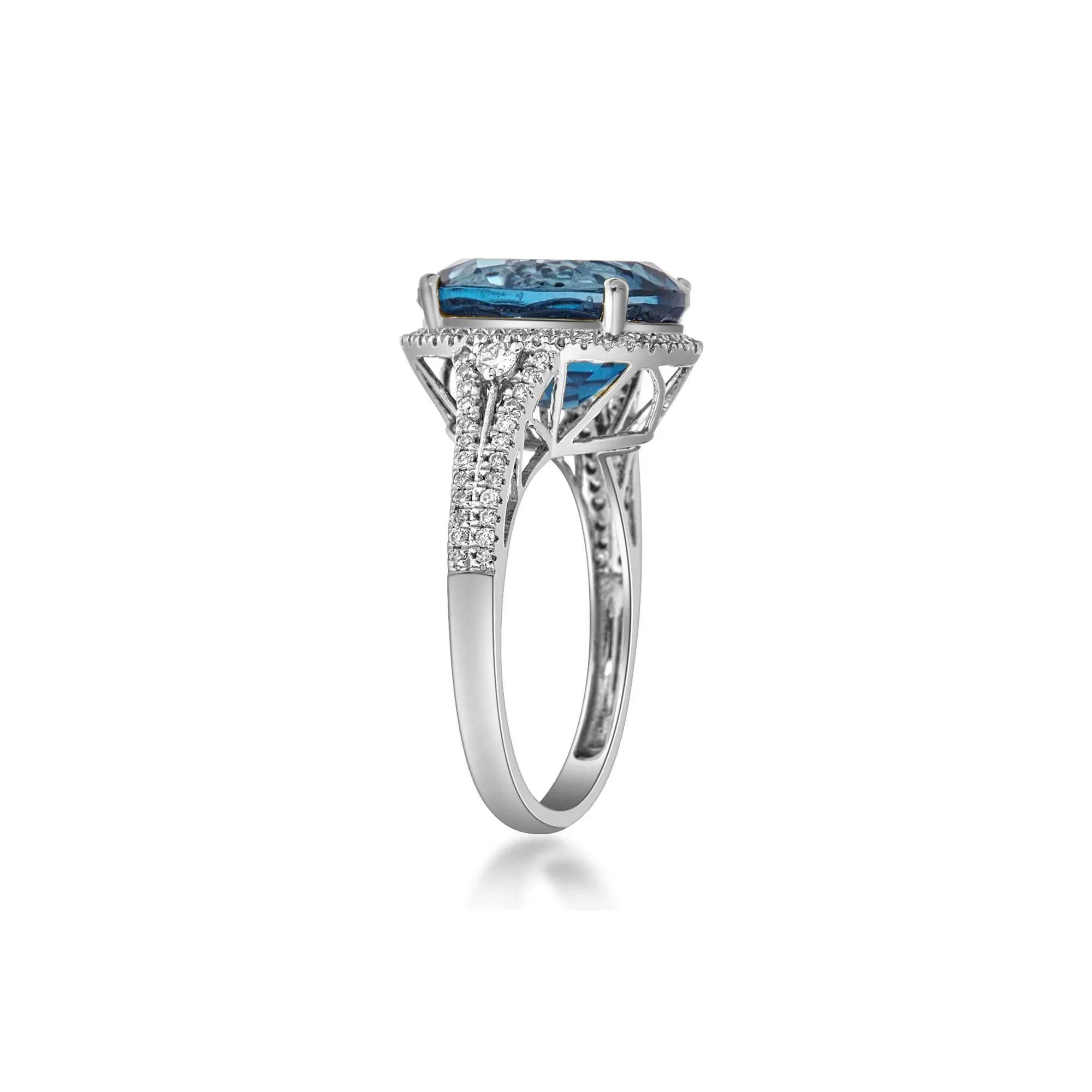 1/3 CT. Tw. Swiss Blue Topaz Oval & Diamond Ring 10K White Gold Size 8.5 2mm - Image 3